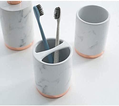 5-Piece Marble Look Bathroom Accessories Set - Resin Countertop Decor for Bathroom, Restroom & Apartment | Includes Soap Dispenser, Toothbrush Holder & More | Perfect for Modern Home & Hotel Decor