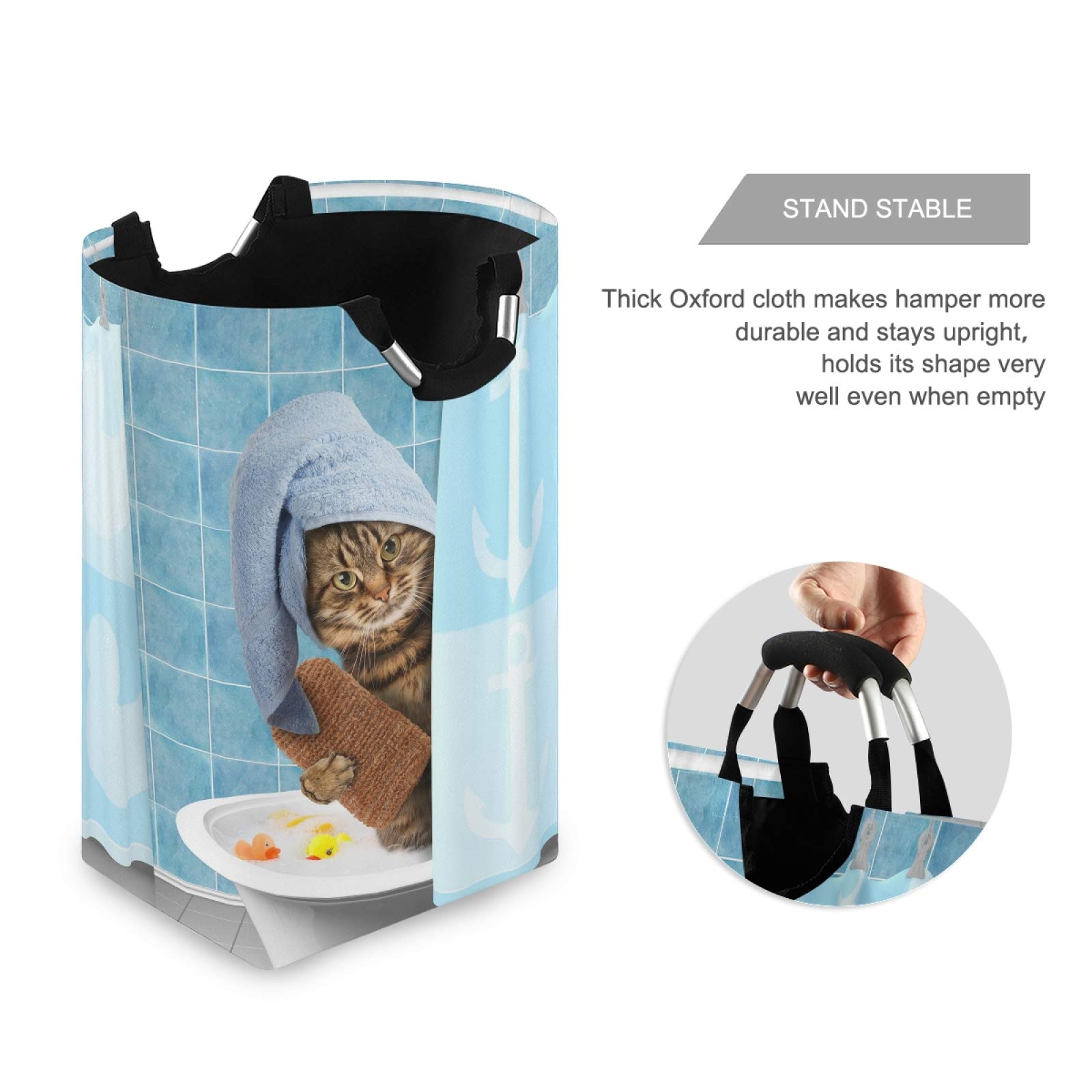 Funny Cat Shower Curtain Laundry Hamper - Foldable Waterproof Dirty Clothes Basket with Handles for Bathroom & Bedroom Storage | Perfect for Toy Organization, Bathroom Decor & Pet Lover Gifts