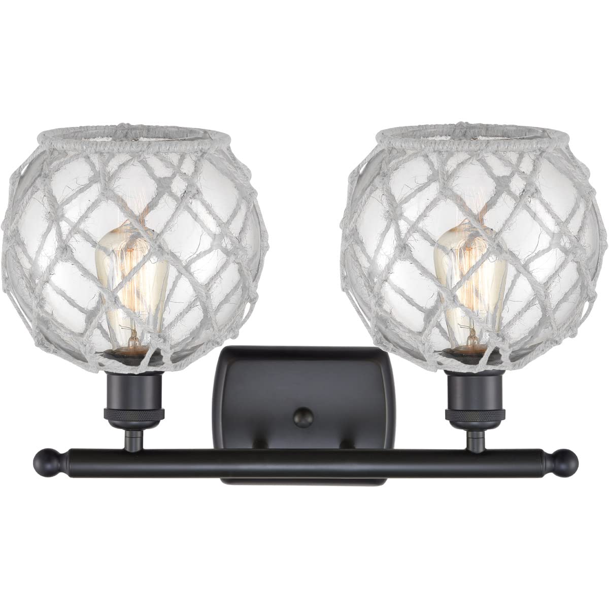 Ballston Collection Matte Black Farmhouse Rope 2-Light Bath Vanity Light with LED Bulbs - Perfect for Bathroom, Powder Room, and Rustic Home Decor