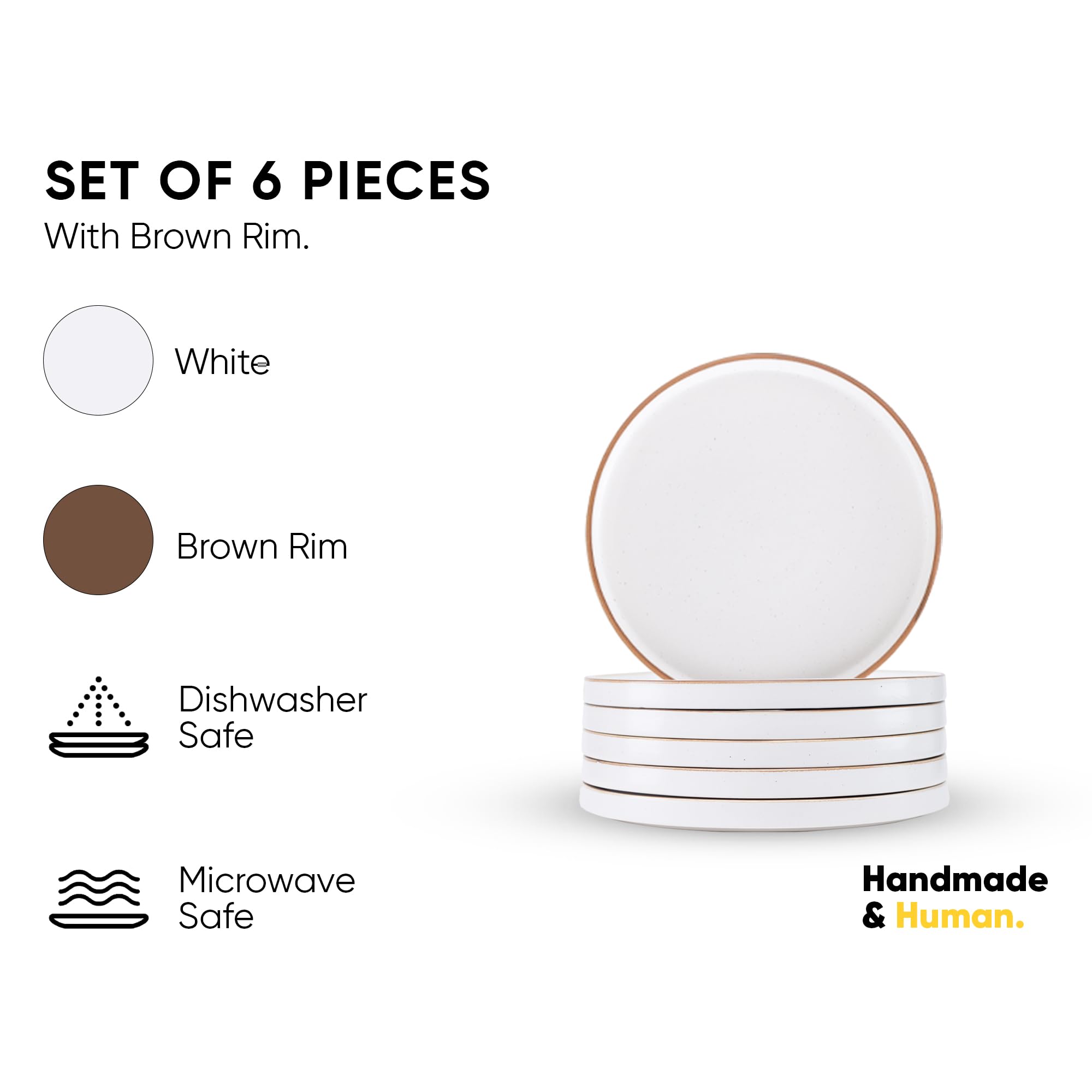 Shay 6-Piece White Matte Stoneware Quarter Plates Set - Premium Snack & Dessert Plates for Home, Kitchen, Dining | Japandi Style | Perfect for Appetizers, Small Meals, and Entertaining