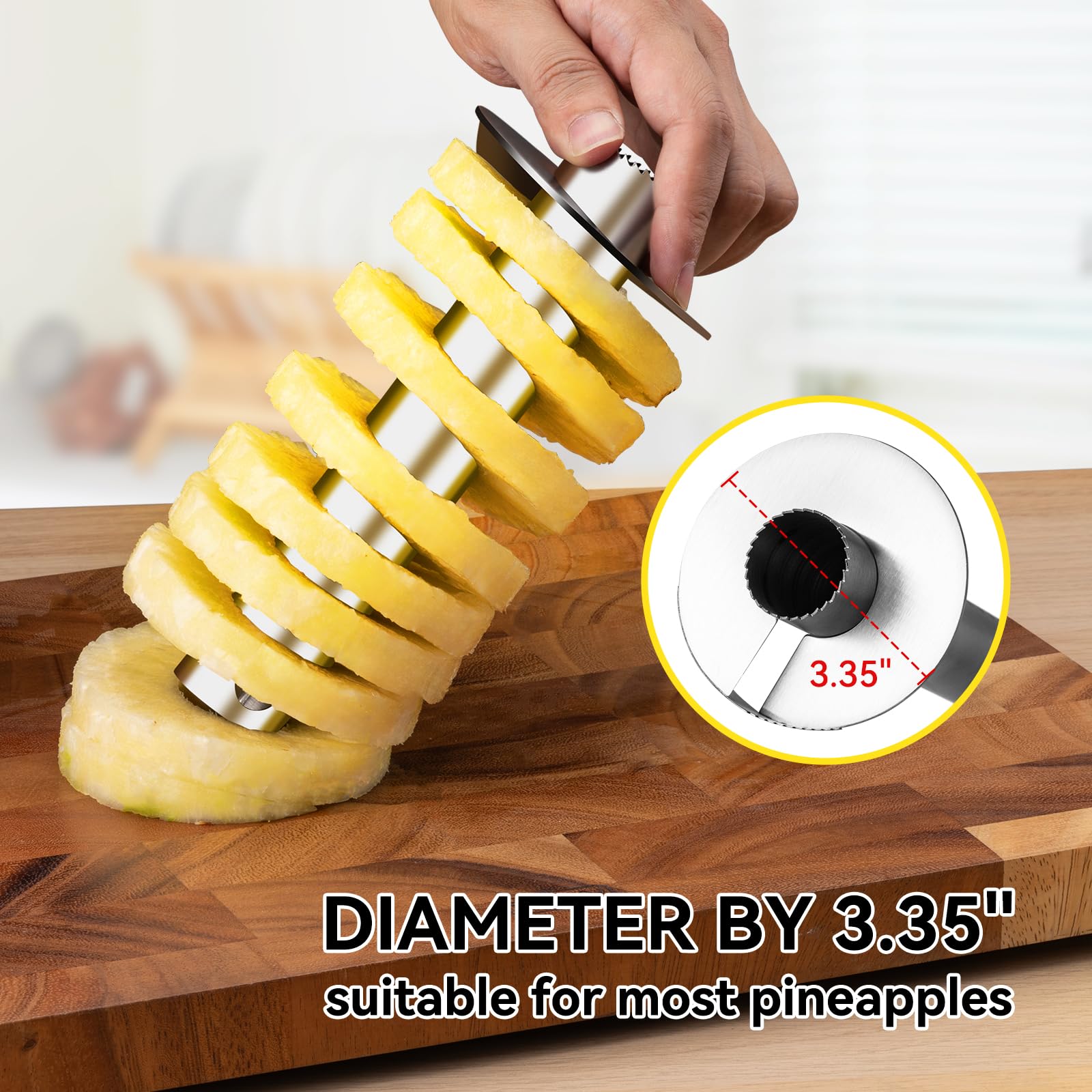 Stainless Steel Pineapple Corer & Slicer Tool - Easy Pineapple Peeler with Core Remover and Eye Removal | Pelador De Pina with Measurement Marks (Yellow) | Perfect for Fruit Salads, Smoothies, and Tropical Party Decorations