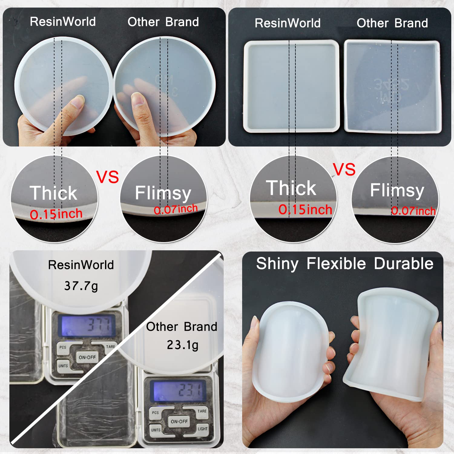 RESINWORLD 4 Pack Diamond Edge Coaster Molds & 8 Pack Thick 4 Inch Resin Coaster Molds Set - DIY Epoxy Resin Craft Supplies for Home Decor, Wedding, Party Favors