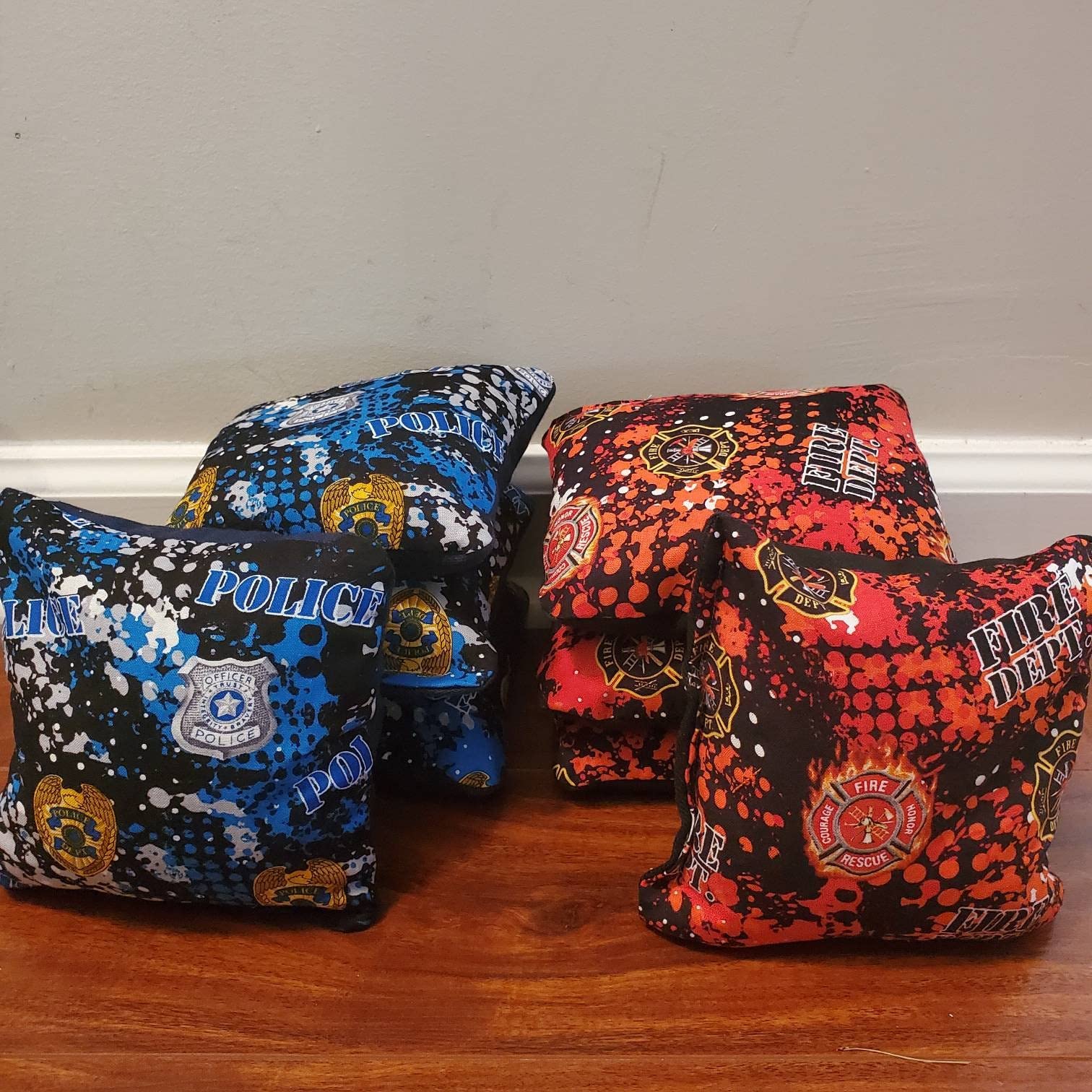 First Responders Cornhole Bags Set - Firefighter vs Police Design (8 Bags) for Outdoor Games, Tailgating, and Backyard Parties