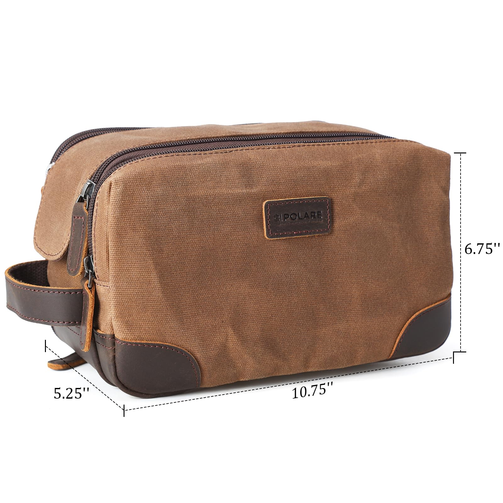 Premium Full Grain Leather & Waxed Canvas Travel Toiletry Bag - Large Waterproof Dopp Kit with YKK Zippers for Men & Women (Brown) - Ideal for Camping, Business Trips & Vacation Essentials Organization