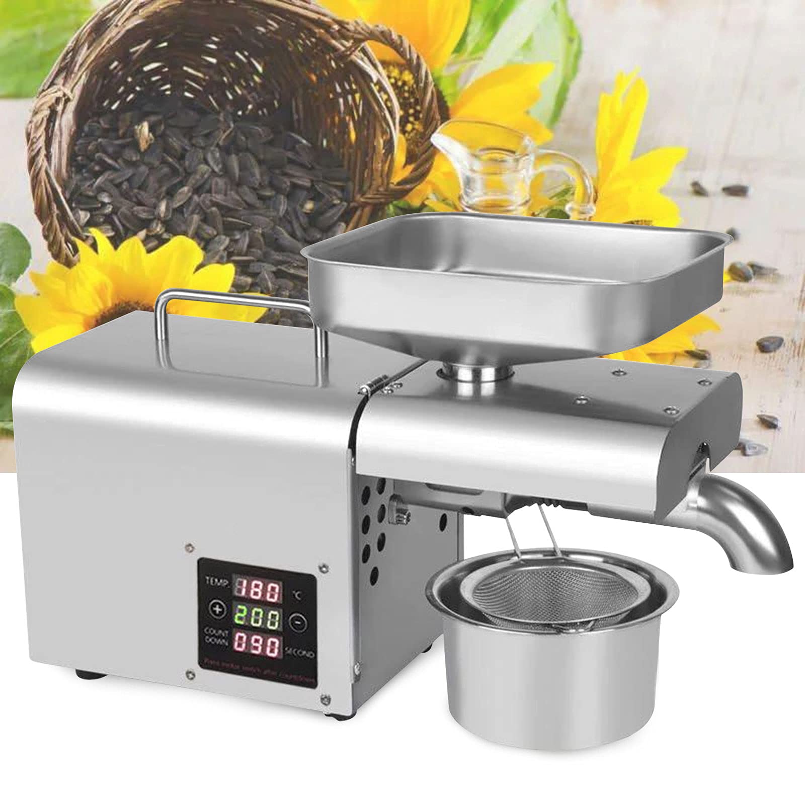 Stainless Steel Automatic Oil Press Machine 110V - Cold/Hot Press for Nuts, Seeds & Grains (3-6KG/h) | Perfect for Home Use, DIY Oil Extraction & Healthy Cooking