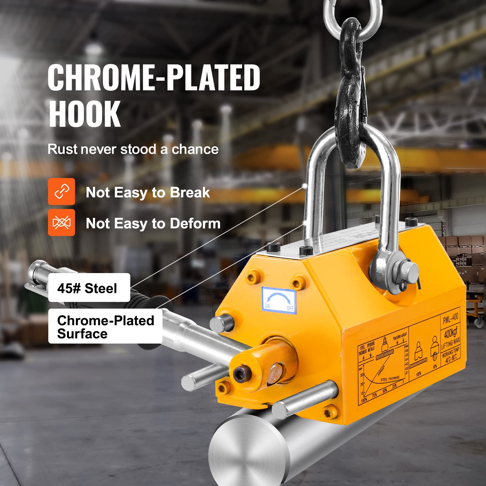 VEVOR 880 lbs/400kg Permanent Magnetic Lifter with Quick Release - Heavy Duty Neodymium & Steel Magnet for Hoist, Shop Crane, Steel Plate Lifting - 2.5 Safety Factor - Ideal for Construction, Metalworking, and Warehouse Material Handling