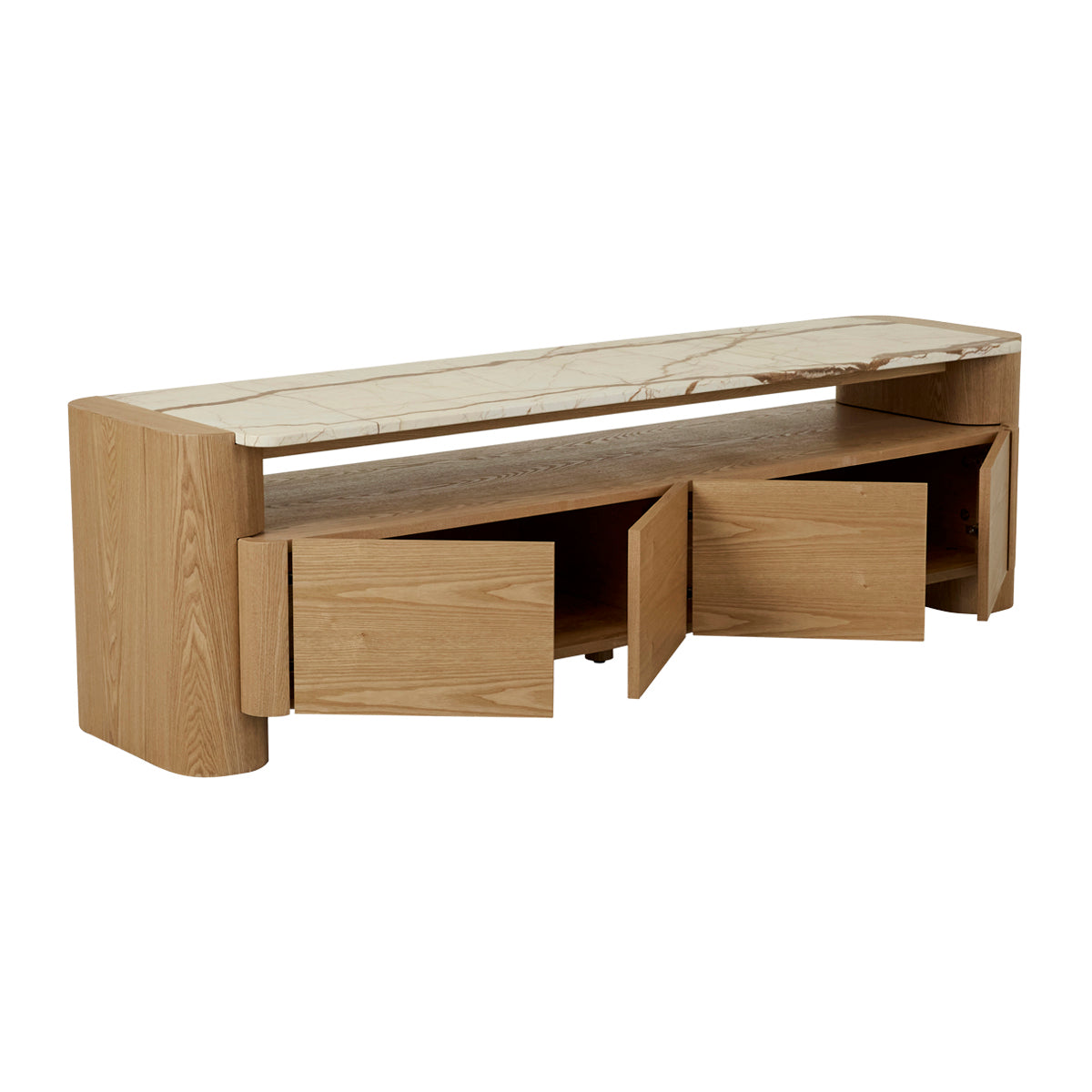 Floyd Marble TV Stand with Storage - Modern Entertainment Center for Living Room, Bedroom & Home Theater - Stylish Media Console with Shelves & Cabinets