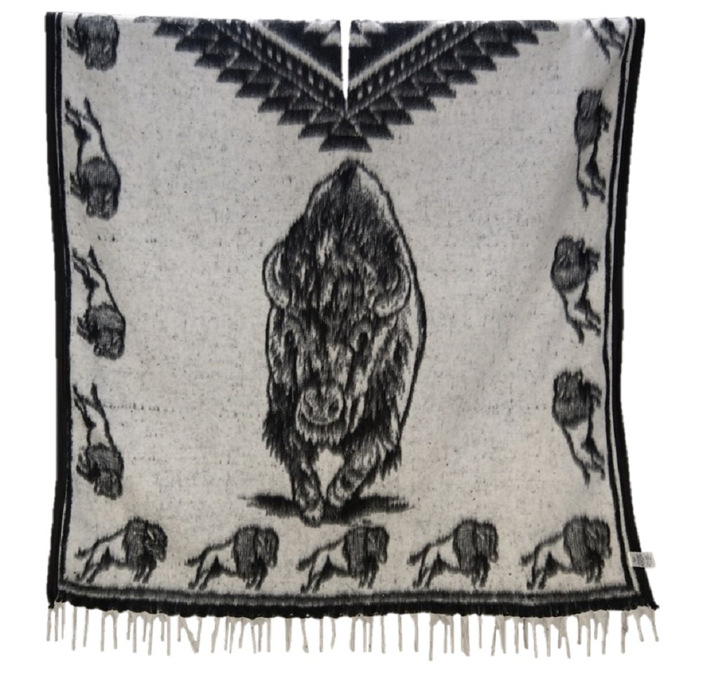 Sharpshooter Brand Sun Dance Tatanka Ska Buffalo Robe Hand Woven Poncho - Native American Style Wool Blanket for Outdoor Camping, Festivals & Cozy Home Decor