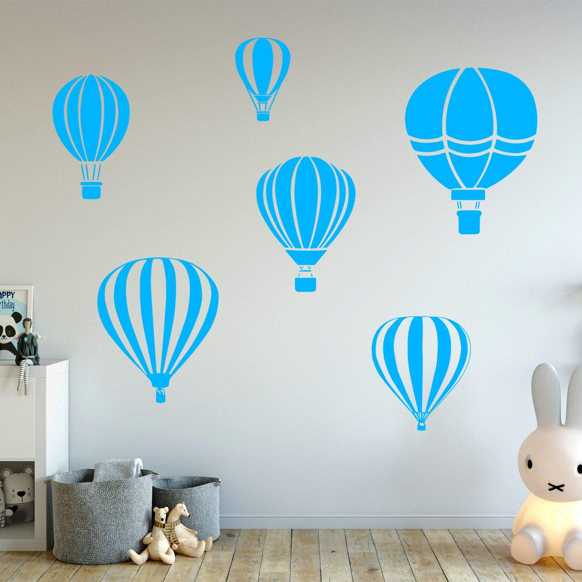 Hot Air Balloon Wall Decals - 6 Pack Vinyl Stickers for Nursery Decor (Sky Blue) - Baby Room & Kids Bedroom Decorations