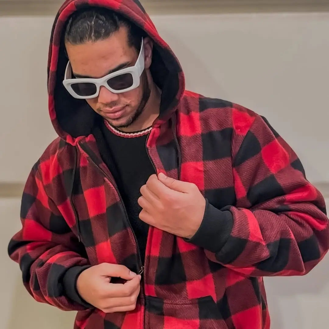 Men's Plaid Sherpa Lined Sweatshirt - Warm Flannel Shirt Jacket for Winter, Cozy Fleece-Lined Pullover for Outdoor Activities & Casual Wear