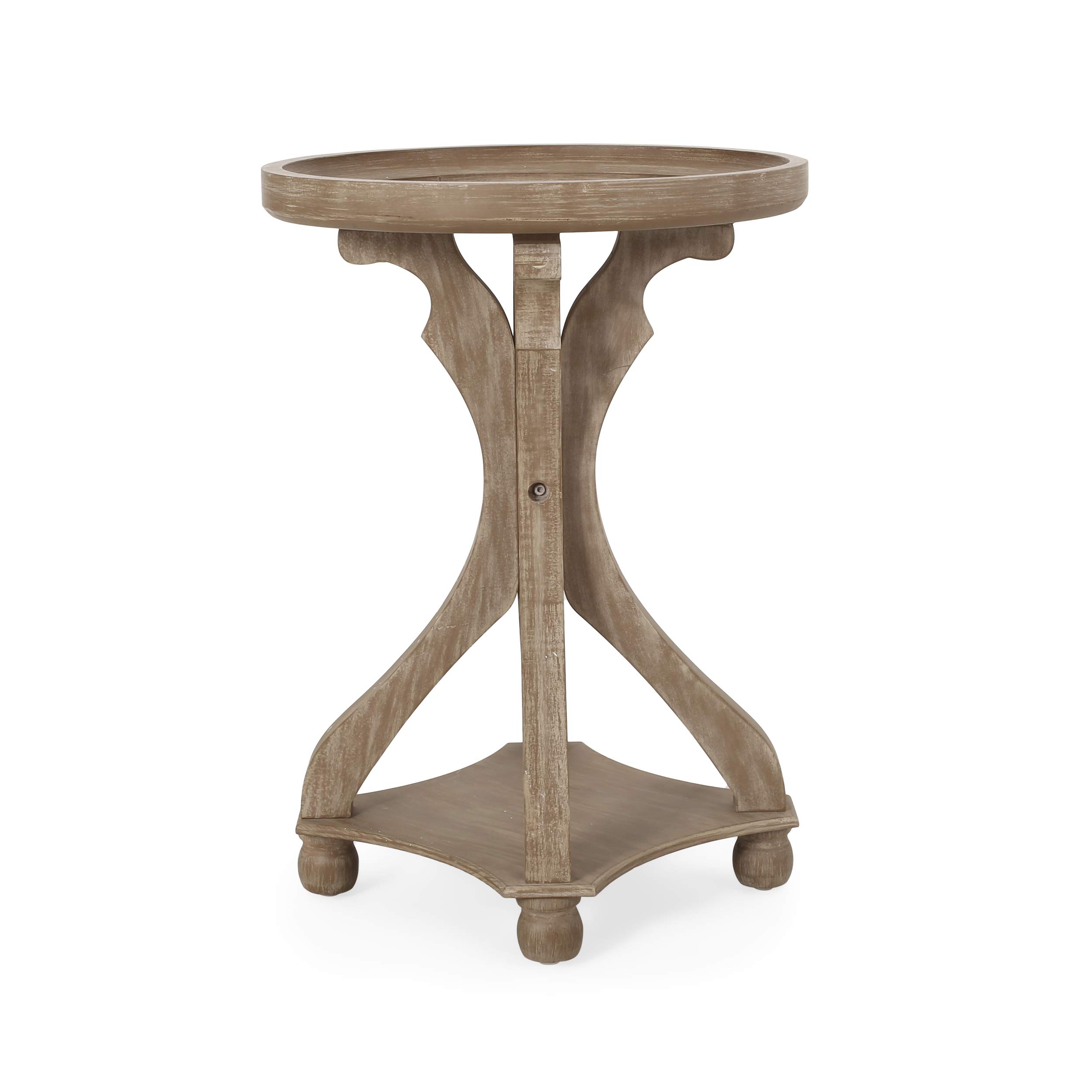 Christopher Knight Home Estelle French Country Round Top Accent Table - Natural Wood Finish for Living Room, Bedroom, or Entryway Decor