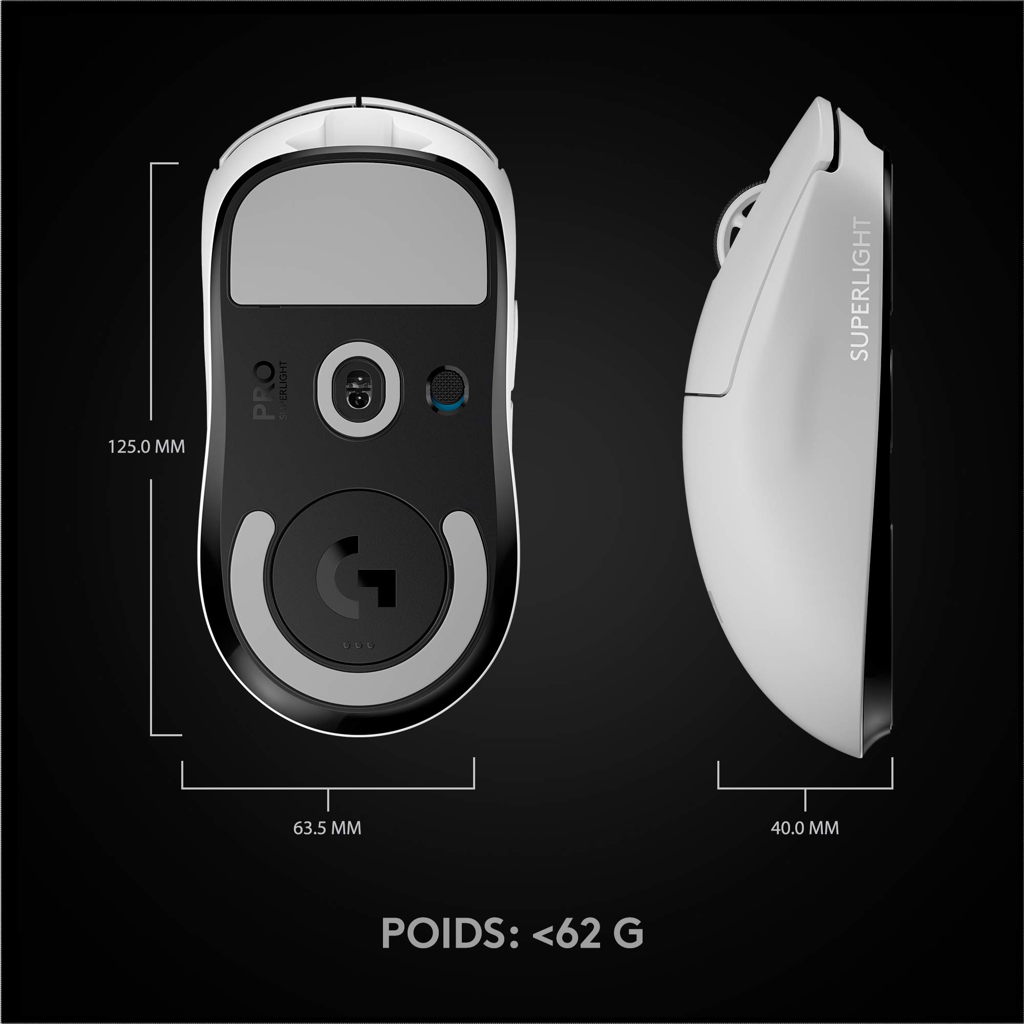 Logitech G PRO X SUPERLIGHT Wireless Gaming Mouse - HERO 25K Sensor, 25,600 DPI, Ultra-Lightweight 63g Design, 5 Programmable Buttons, Long Battery Life - Perfect for FPS, MOBA & Esports Gaming on PC/Mac (White)