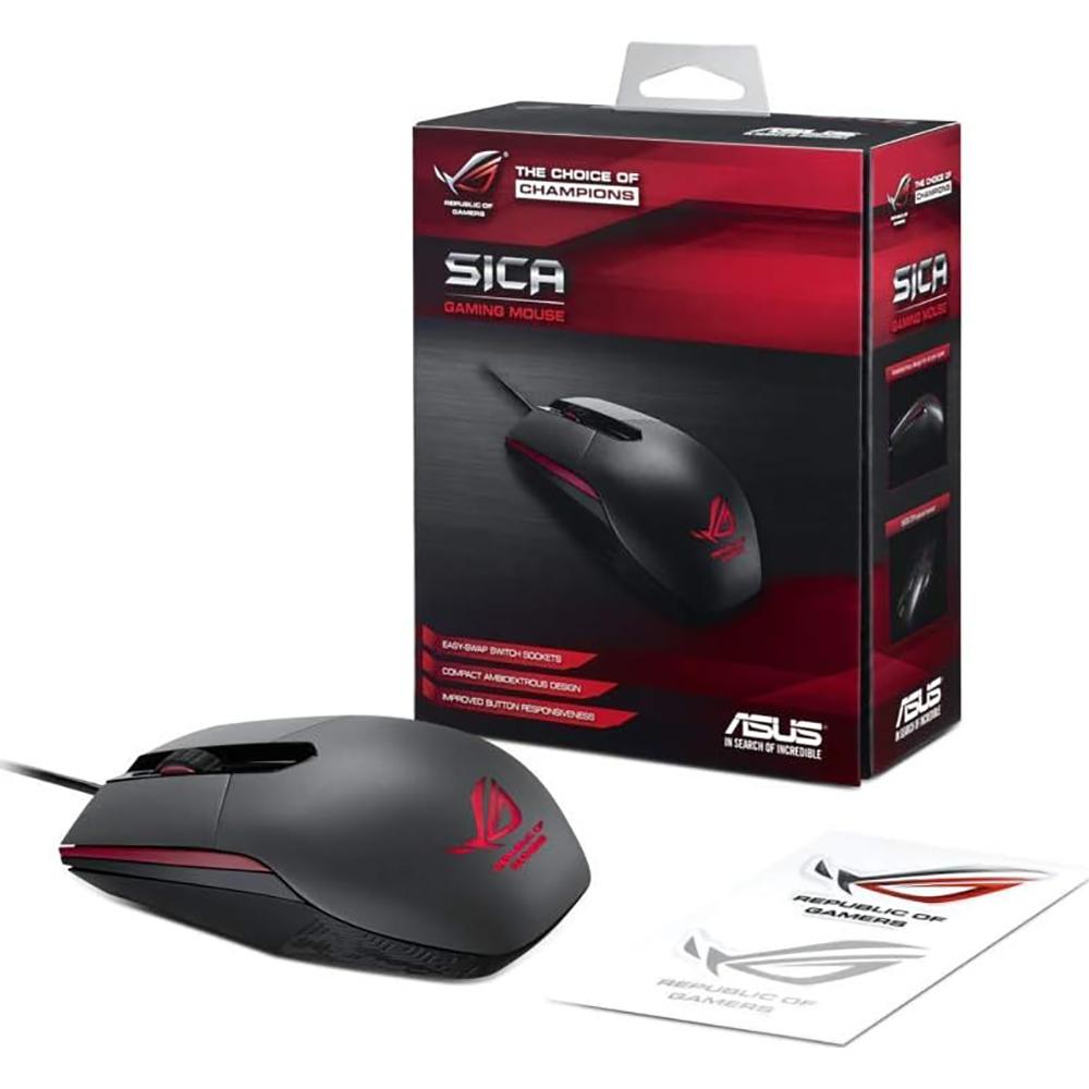 ASUS Sica Wired Gaming Mouse with Ergonomic Design - High Precision Optical Sensor for PC, Laptop, Esports & FPS Gaming