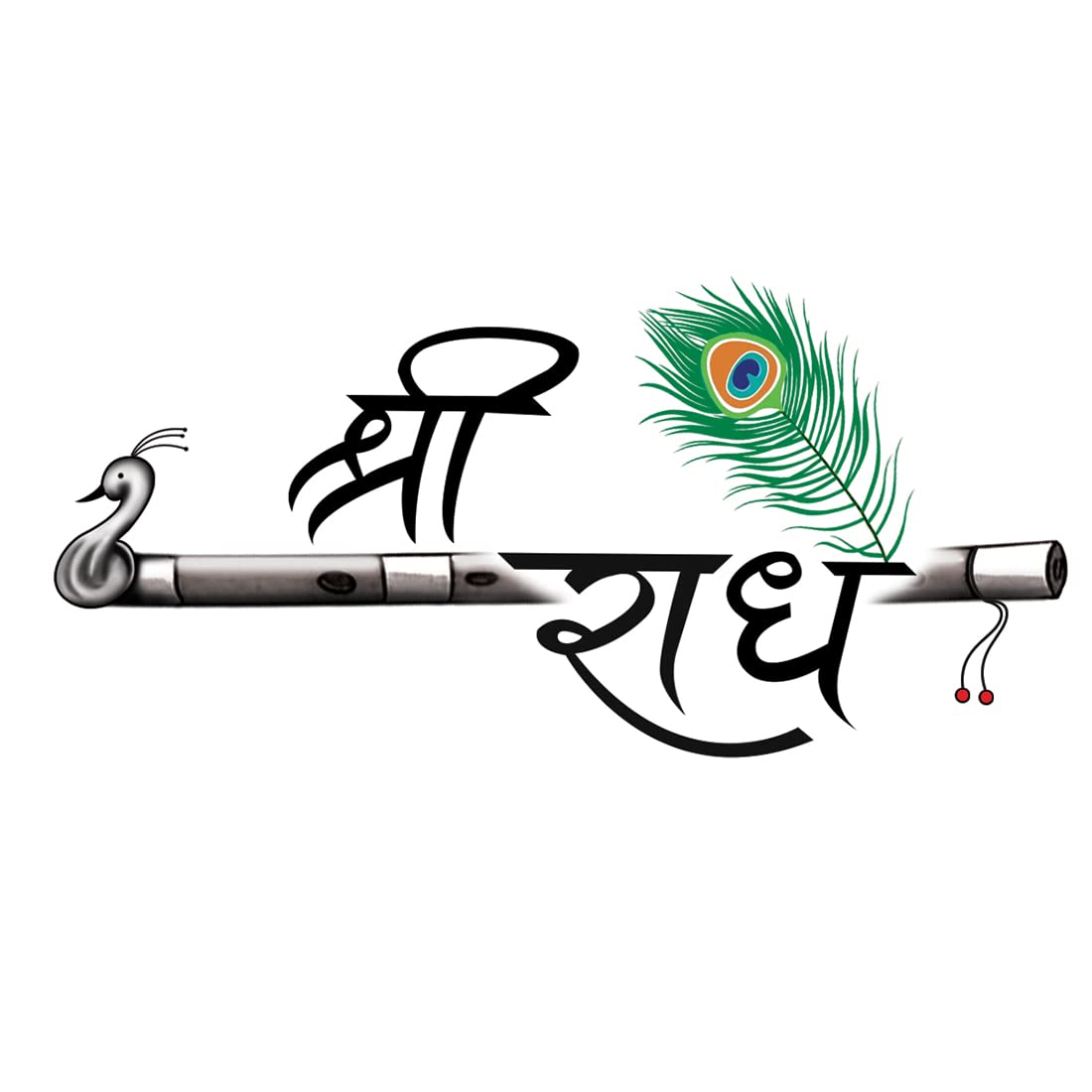 Shri Radhe Krishna Flute Temporary Tattoo - Waterproof Body Art for Kids & Adults - Colorful Indian Spiritual Tattoos for Festivals, Parties & Cultural Events