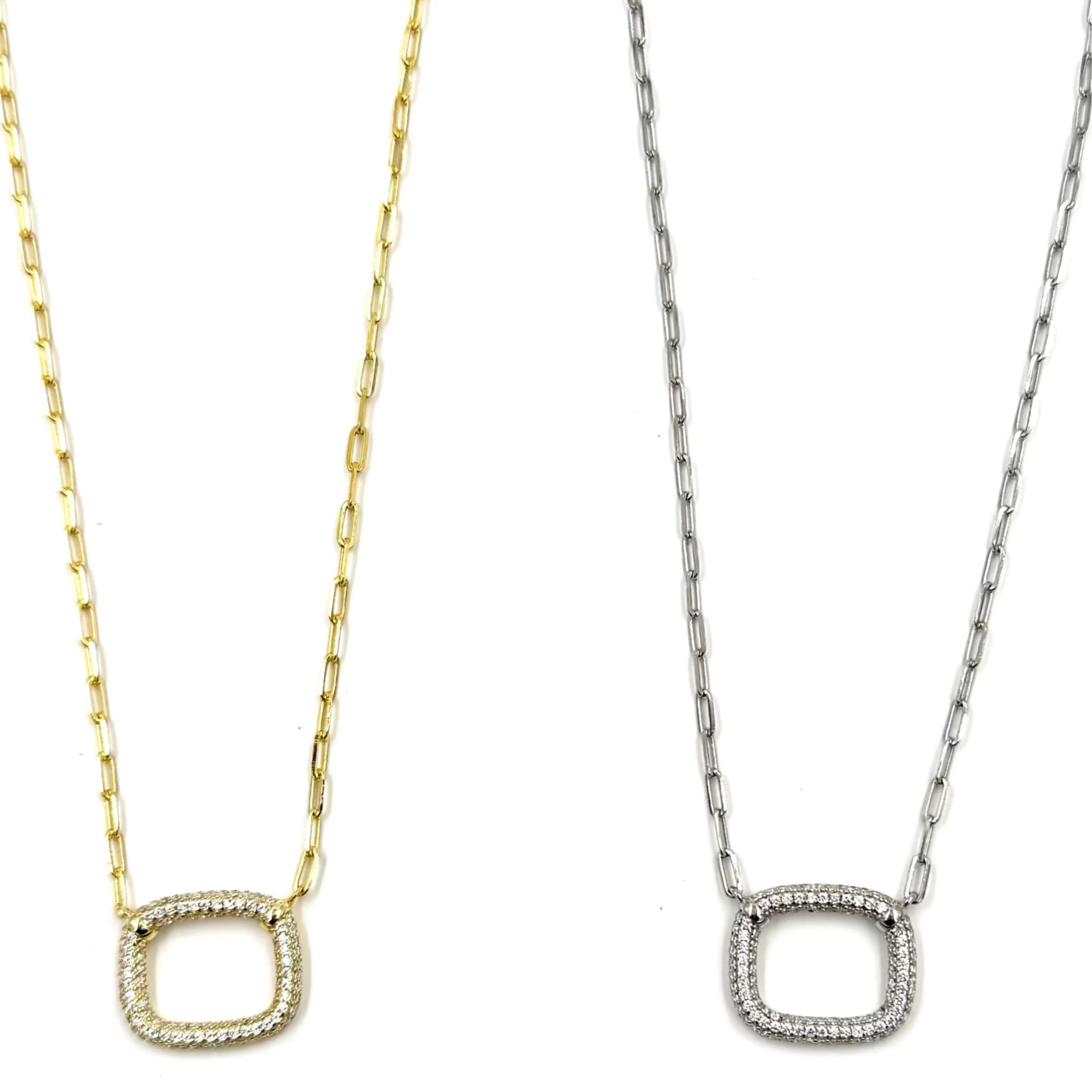 Ashley Gold Sterling Silver CZ Square Pendant Necklace for Women - Elegant Cubic Zirconia Jewelry Gift for Birthday, Anniversary & Special Occasions