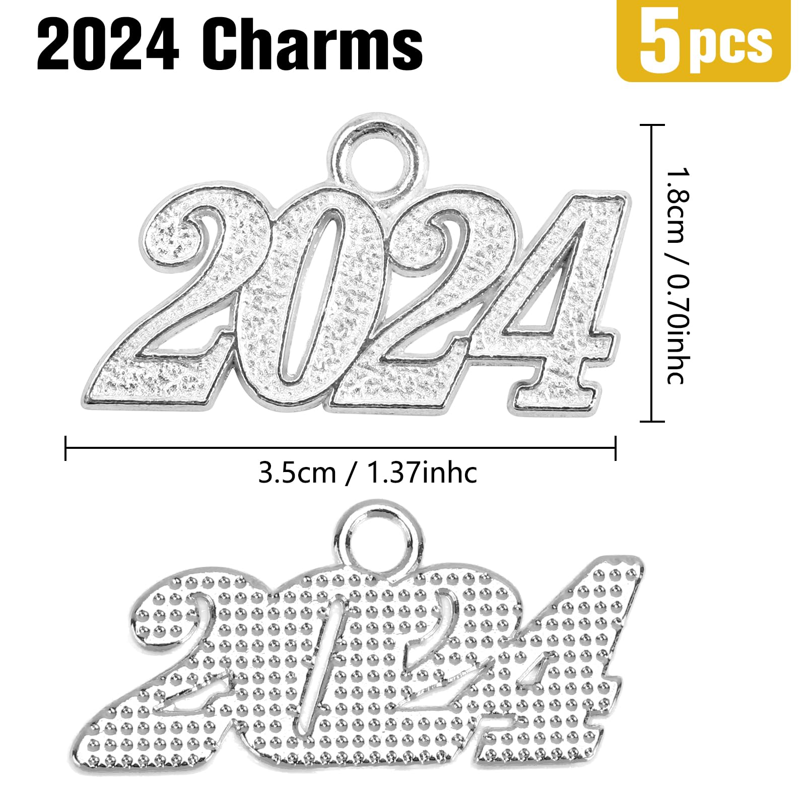 2024 Graduation Tassel Charms - 5 Pack Silver Cap Decorations for High School & College Graduates | Perfect for Graduation Caps, Party Decor & Photo Props