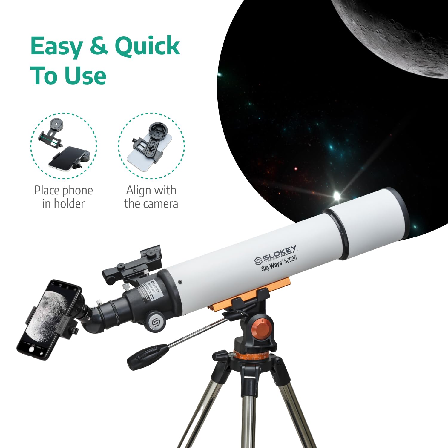 Slokey 60090 Astronomical Refractor Telescope 24x-300x Magnification - Portable & Powerful Travel Telescope for Adults & Beginners - Perfect for Moon Viewing, Planet Observation & Stargazing - Ideal for Camping, Hiking & Outdoor Adventures