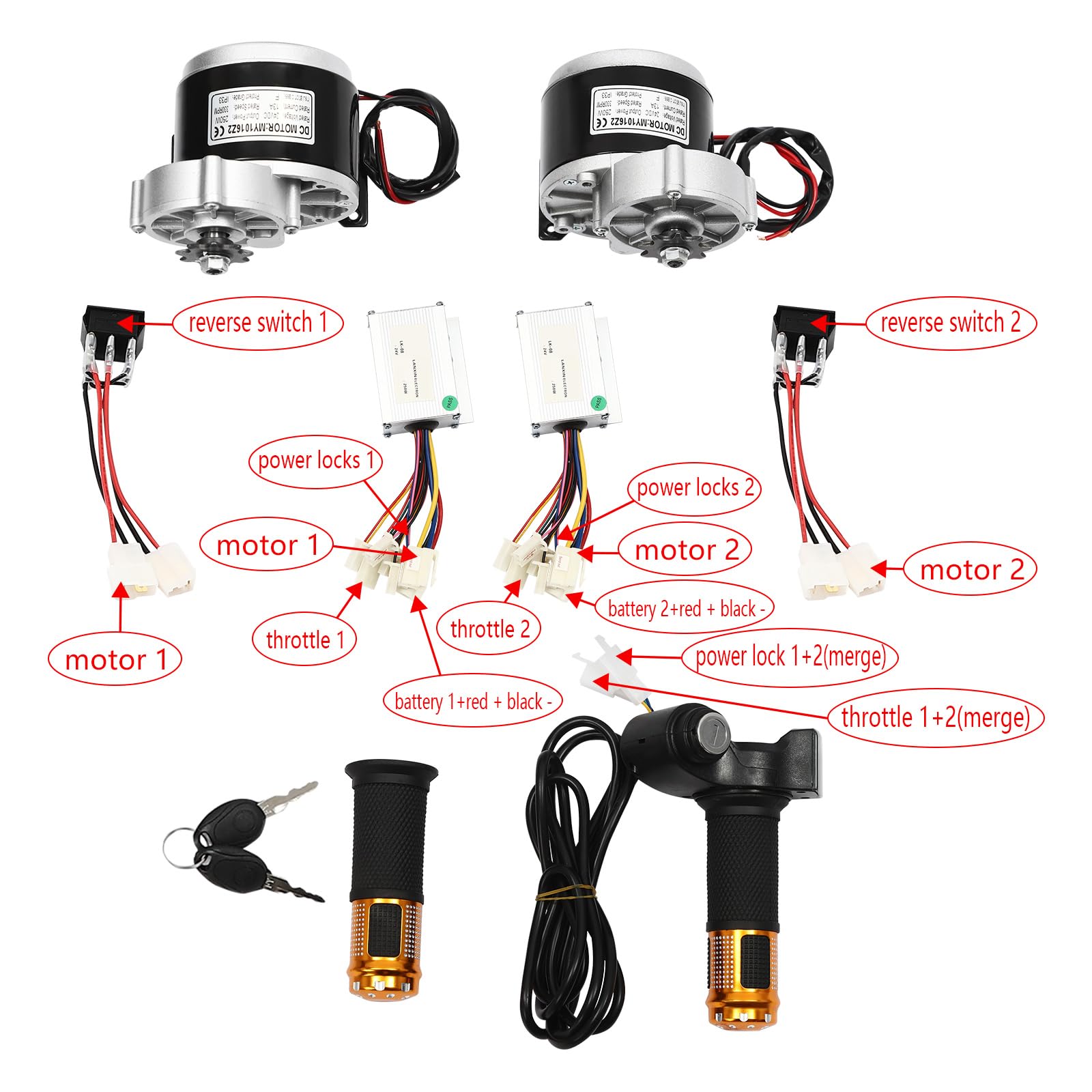 10 Inch 24V 250W Dual Motor Drive Air Wheel Conversion Kit with Digital Display & Throttle Reverse Switch - Electric Scooter Wheel Conversion for Go-Karts, Wheelchairs - Perfect for DIY Mobility Upgrades and Off-Road Fun