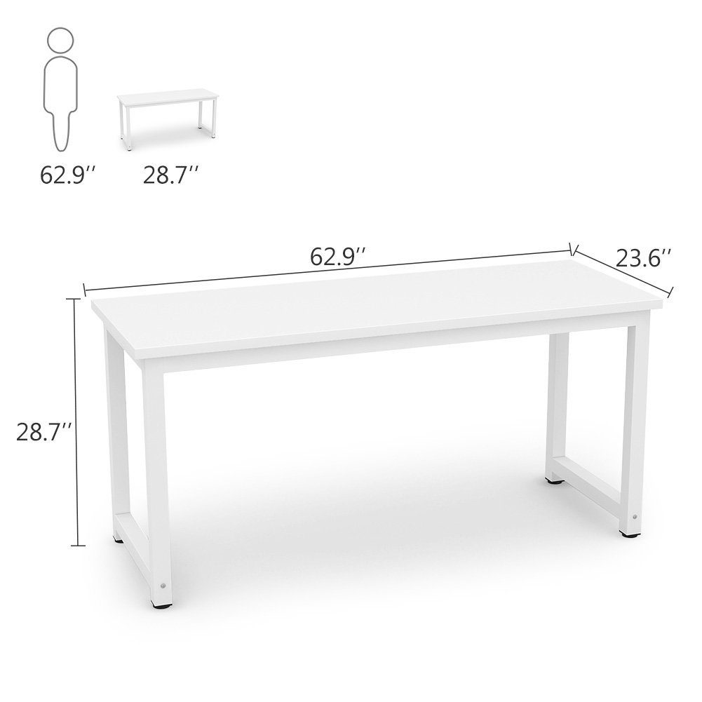 Tribesigns 63 Inch Large Computer Desk - Sturdy Office Desk for Home & Study, Writing Workstation with Ample Space, White - Perfect for Home Office, Gaming & Remote Work