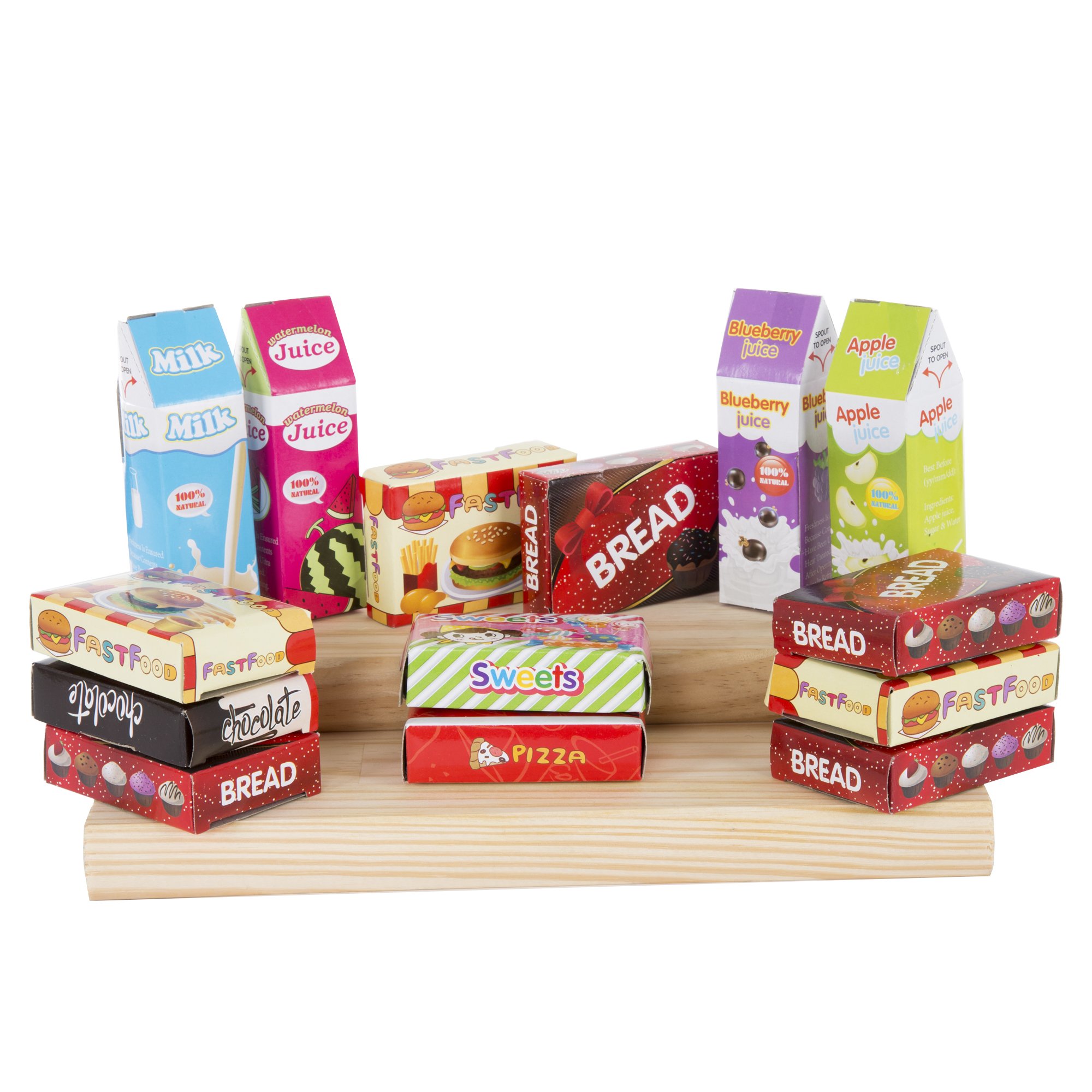 Hey! Play! Pretend Play Assorted Food Set - 24-Piece Fresh, Boxed & Canned Toy Food for Kids | Perfect for Grocery Store Role Play, Kitchen Dramatic Play & Preschool Learning