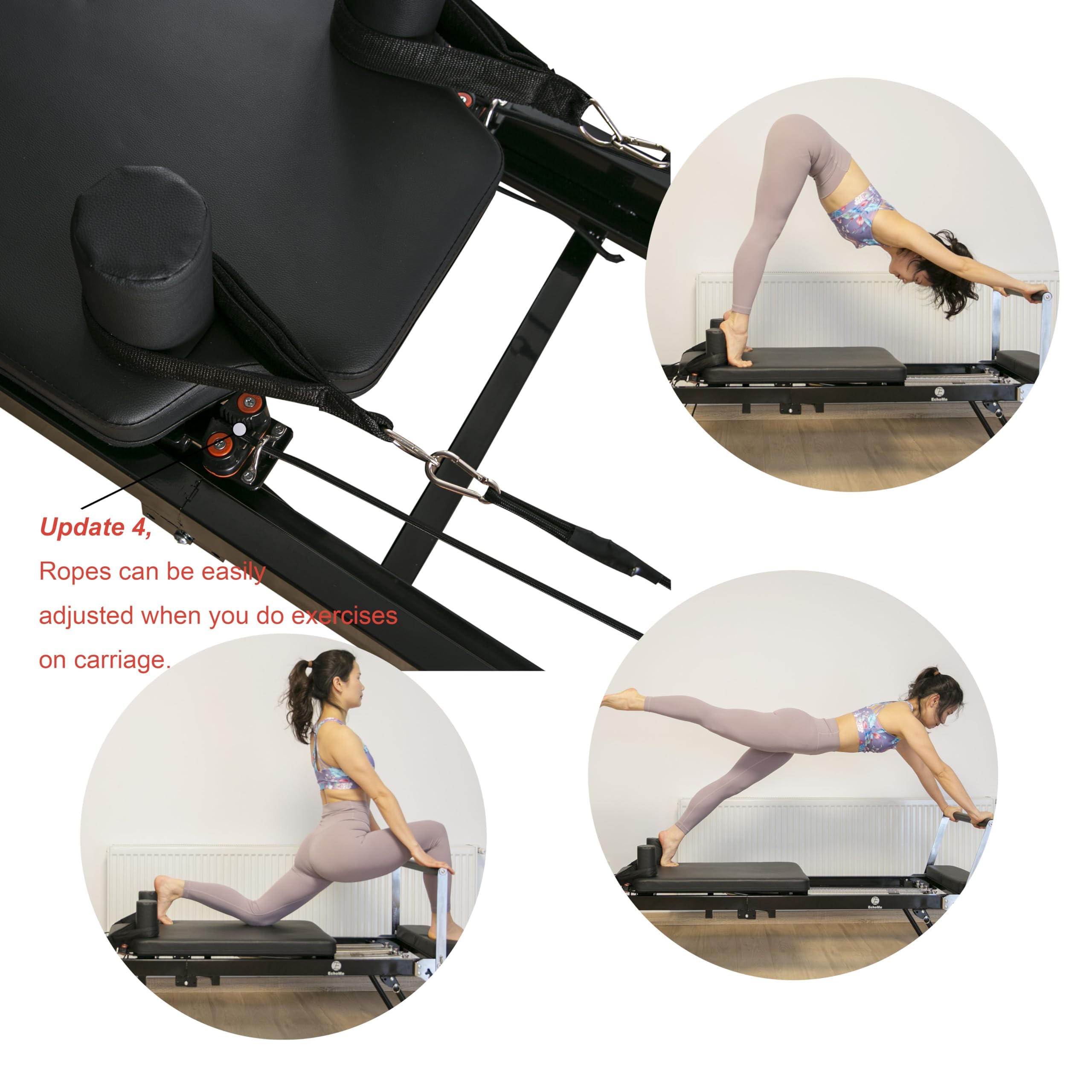 EchoMe Foldable Pilates Reformer Machine for Home Gym - Alloy Spring Resistance, Extended Length (Dark) - Perfect for Home Workouts & Pilates Training