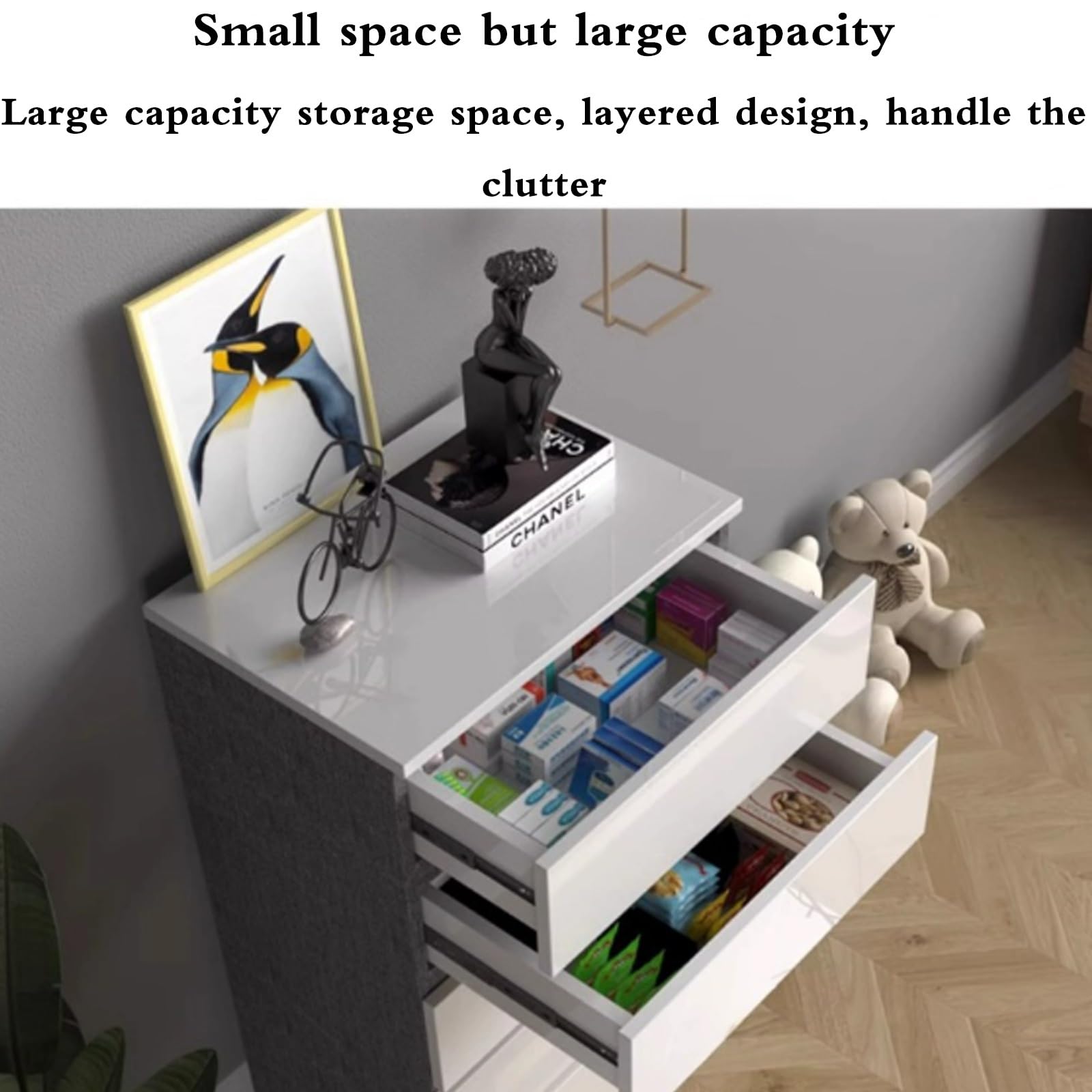 White Storage Drawer Desk Organizer - 60x40x6 Inch Dresser for Kitchen, Study, Living Room & Bedroom - Perfect for Home Office, Makeup Vanity & Closet Organization