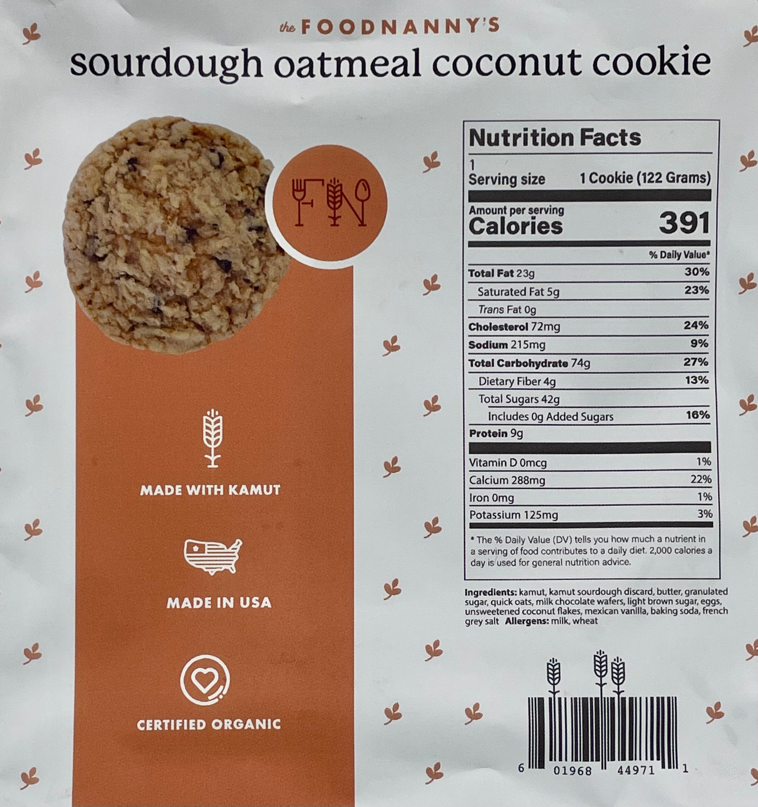 Organic Kamut Cookies - 5 Pack Oatmeal Coconut Chocolate Chip Sourdough Snacks | Healthy Whole Grain Treats for Breakfast, Office Snacking & Gifts