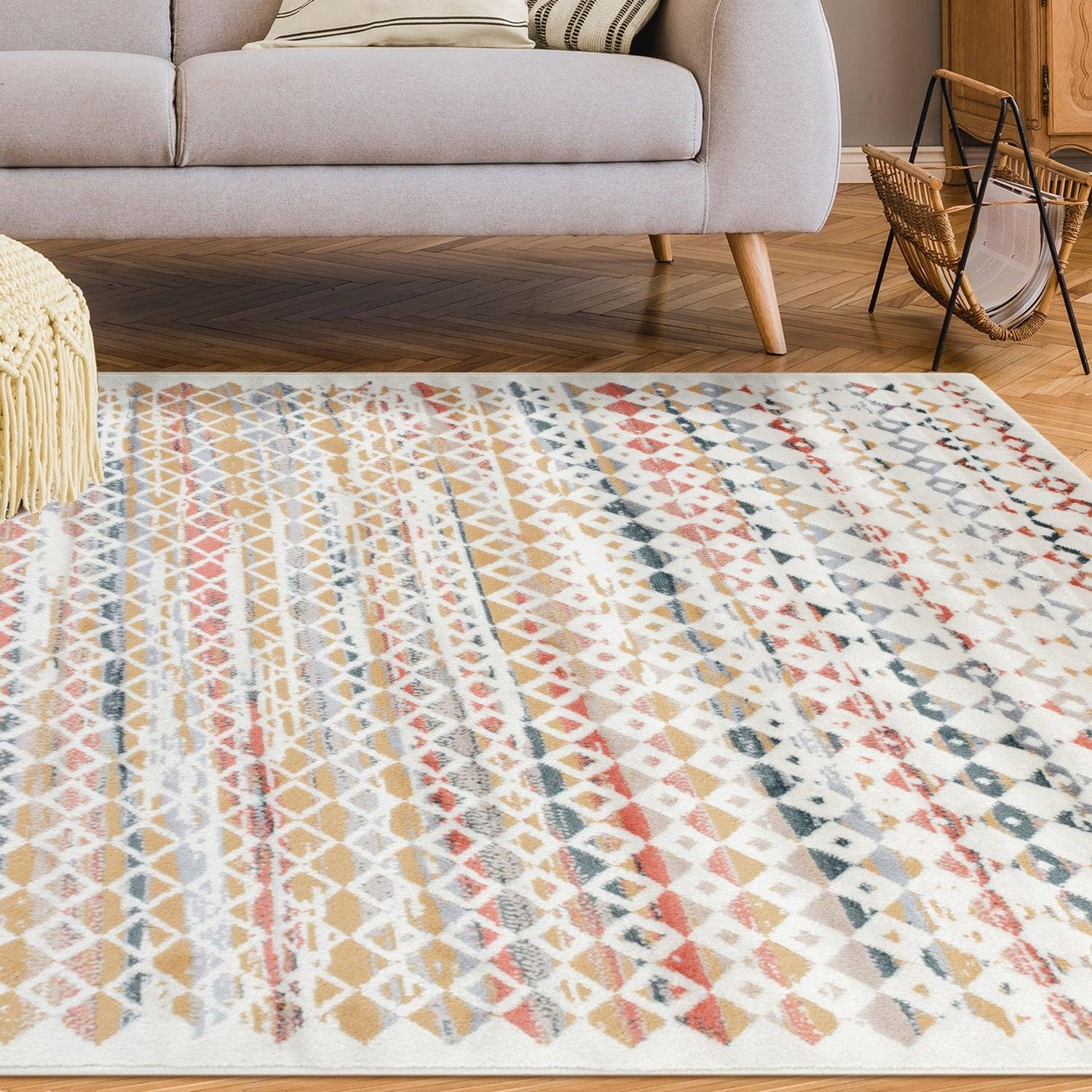 Numair Abstract Geometric Diamonds Indoor Area Rug - Non-Slip Modern Runner for Living Room, Bedroom & Office Decor