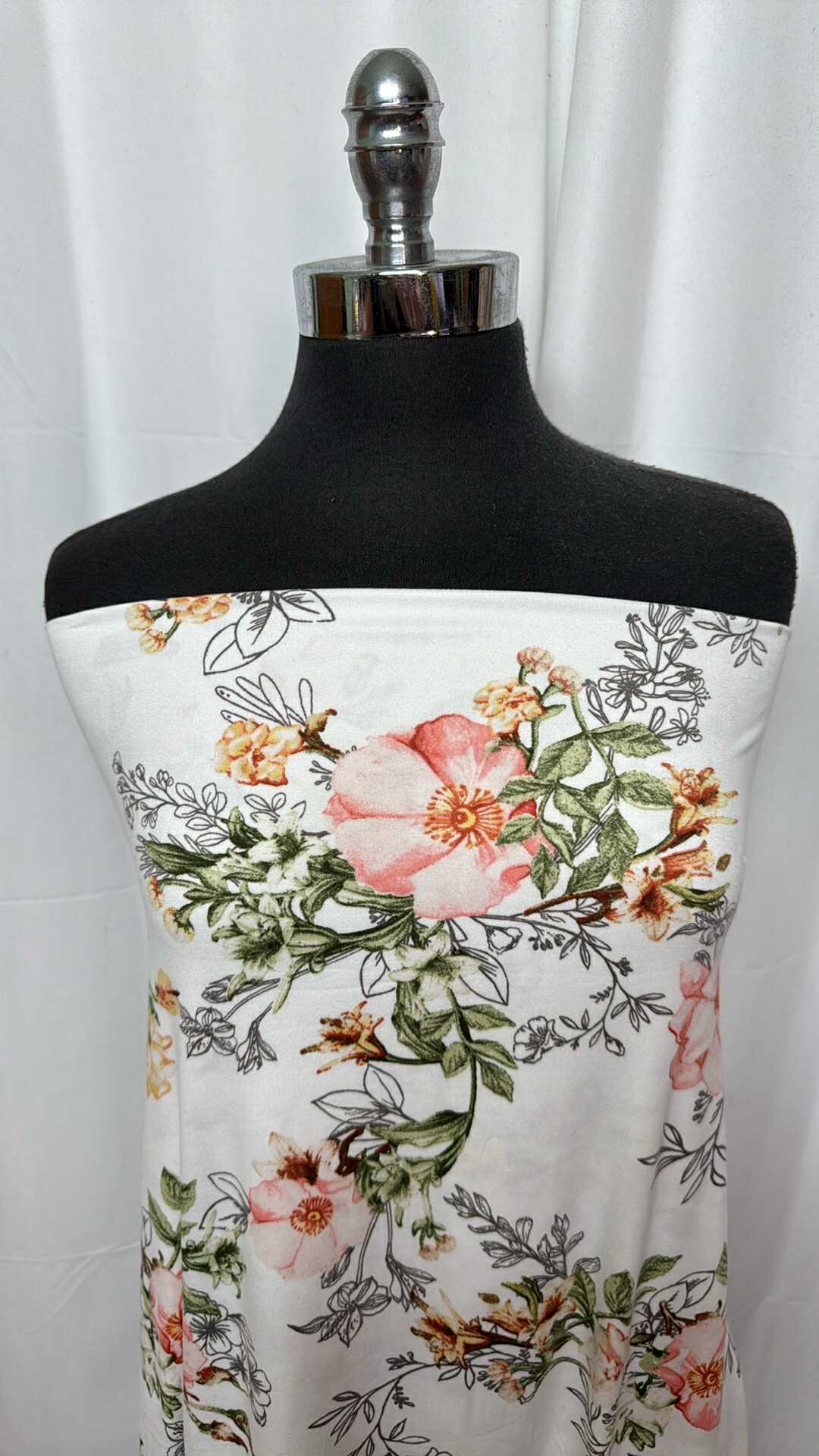 Floral Print Double Brushed Poly Spandex Fabric - 2 Yard Cut (Green/Blush/Ivory) - Perfect for DIY Dresses, Skirts & Activewear