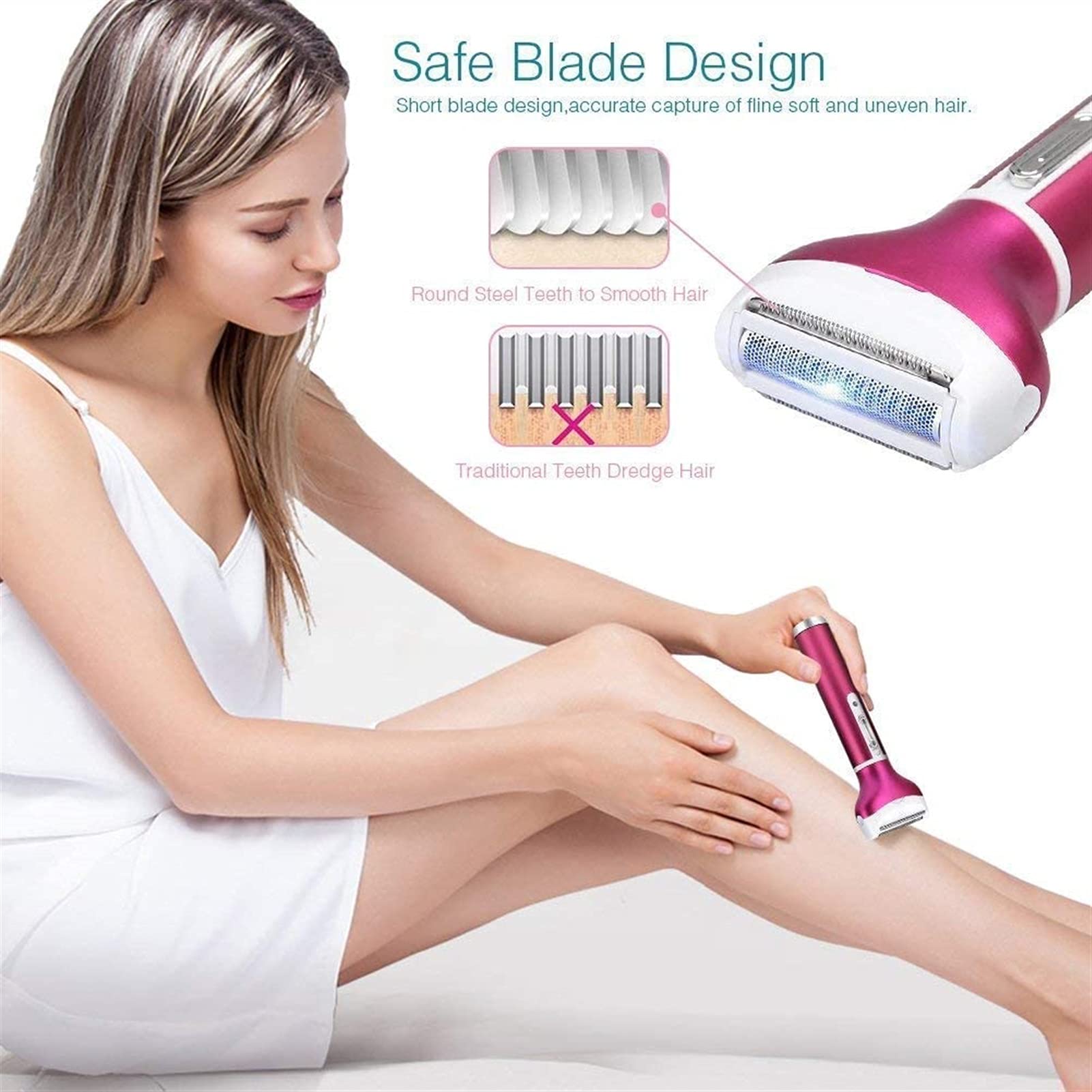 Best Electric Epilator for Women - 4-in-1 Rechargeable Hair Removal Device for Bikini, Nose, Armpit, Arms & Legs | Waterproof & Painless | Perfect for Travel, Home Use & Smooth Skin Care (Red)