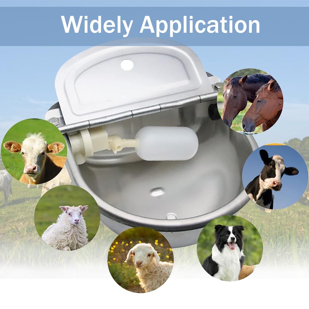 304 Stainless Steel Livestock Water Bowl with 39.37 Inch Pipe - Automatic Float Valve Farm Water Feeder for Horses, Cows, Goats, Sheep & Dogs - Durable Outdoor Animal Watering Solution for Barns, Pastures & Farms