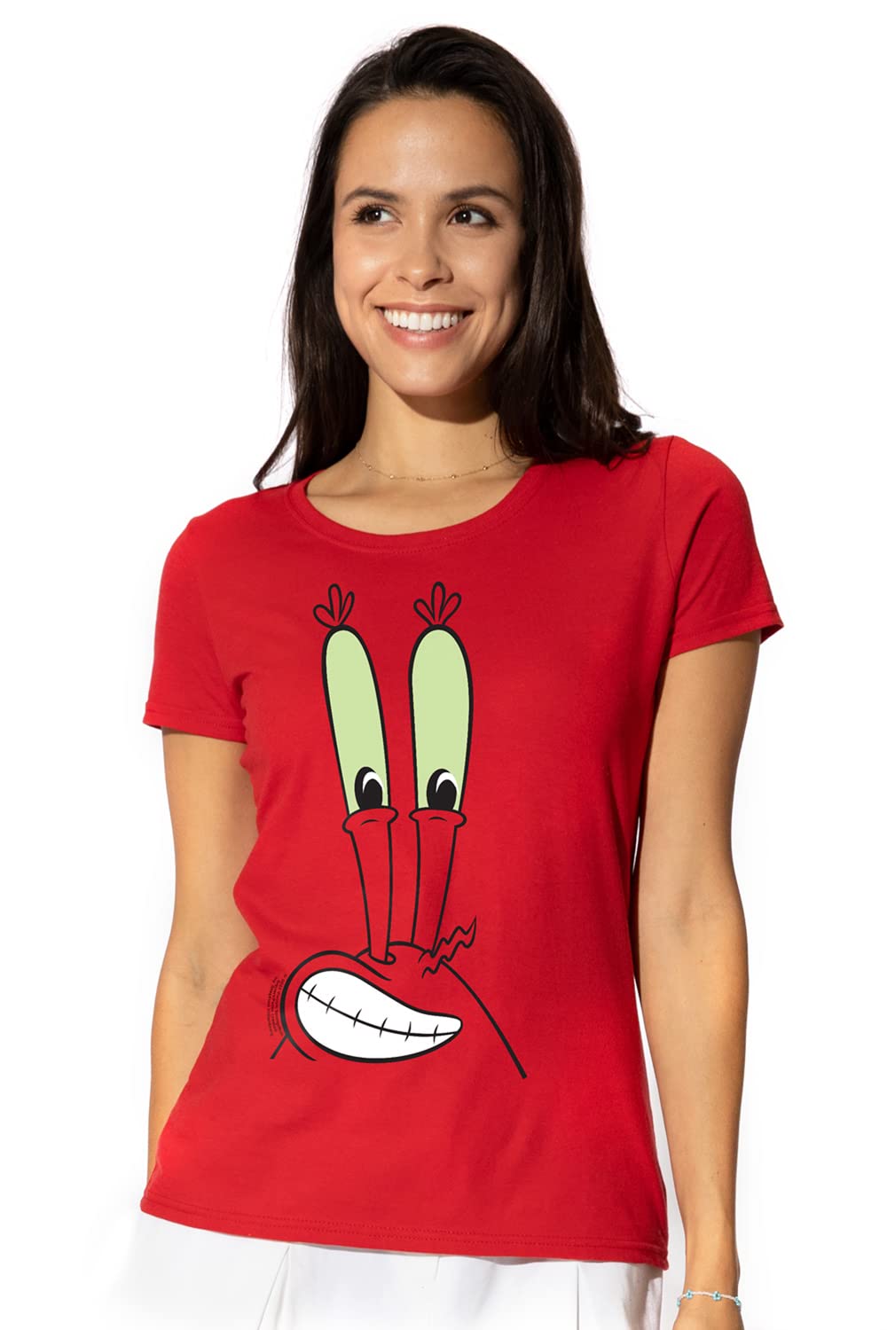 Popfunk Classic Spongebob Mr. Krabs Smile Face Juniors' Sheer Fitted T-Shirt | Cartoon Character Graphic Tee for Kids & Teens | Perfect for School, Parties & Casual Wear