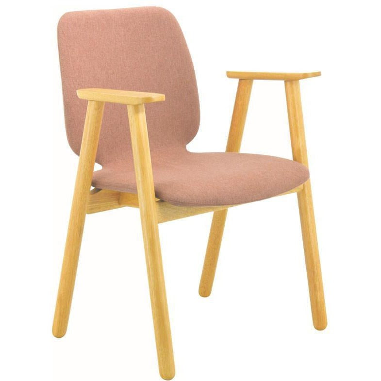 MISSIE Modern Arm Chair - Solid Oak Wood with Burnt Umber Upholstery - Comfortable Living Room Accent Chair for Home Office & Reading Nook