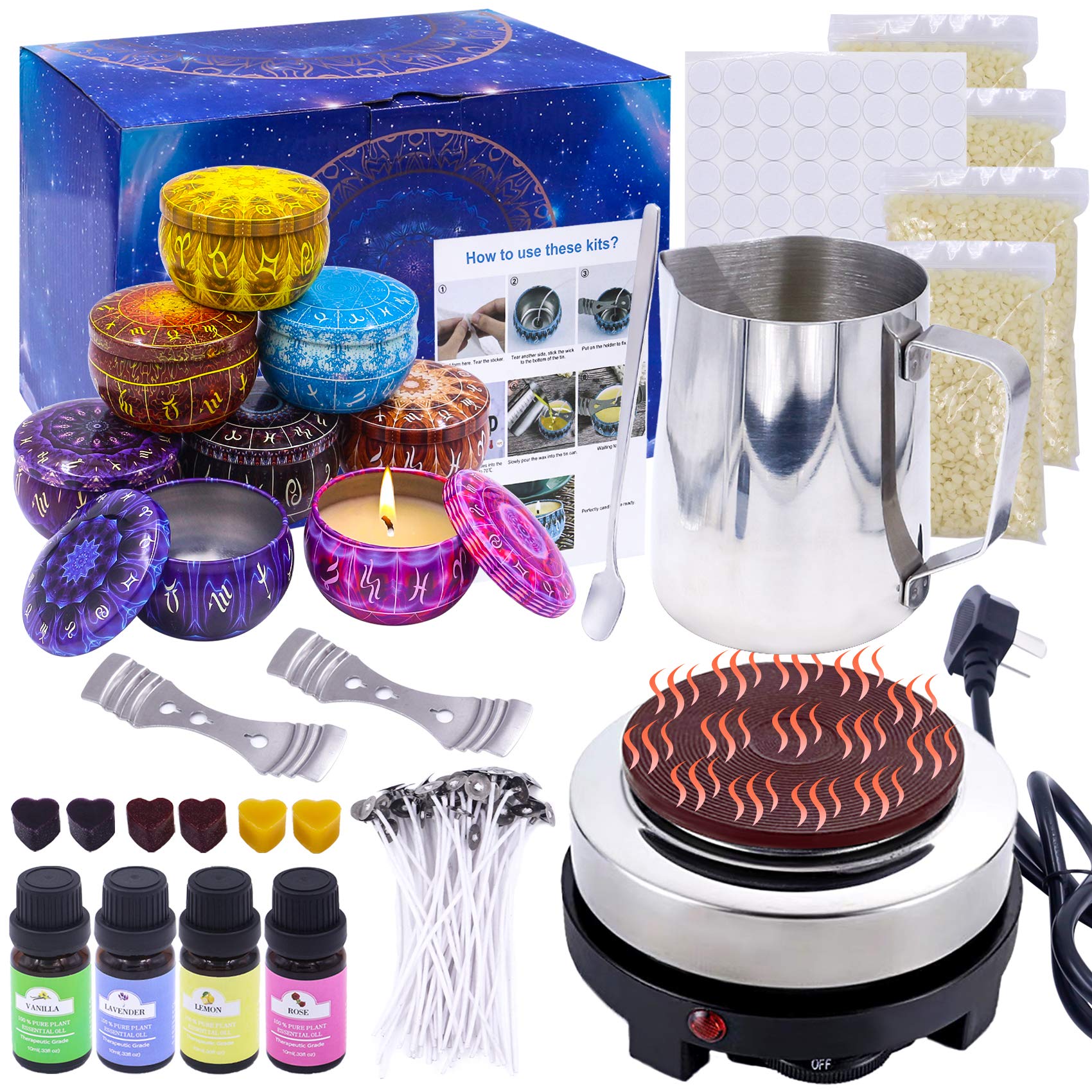 DIY Candle Making Kit with Wax Melter - Complete Starter Supplies for Adults & Kids (Includes Soy Wax, Wicks, Fragrance Oils) - Perfect for Home Crafts, Birthday Gifts & Relaxation Activities