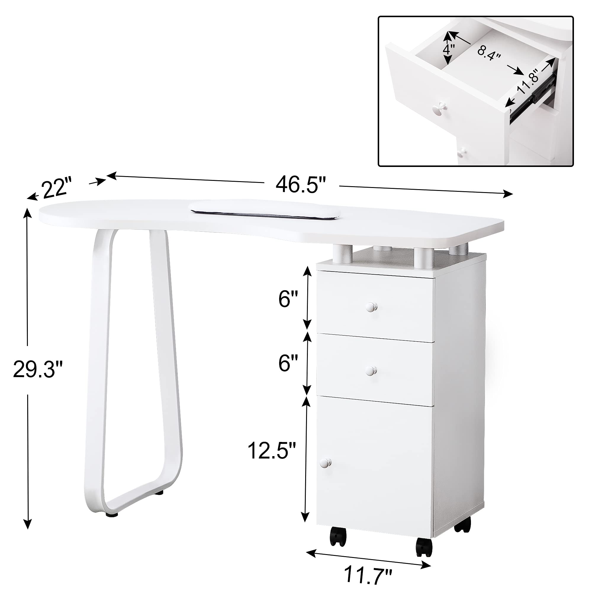 Professional BarberPub Manicure Nail Table - White Salon Station for Spa & Beauty Services - Durable Nail Tech Desk with Storage (Model 0422) - Perfect for Nail Salons, Barber Shops & Home Beauty Stations