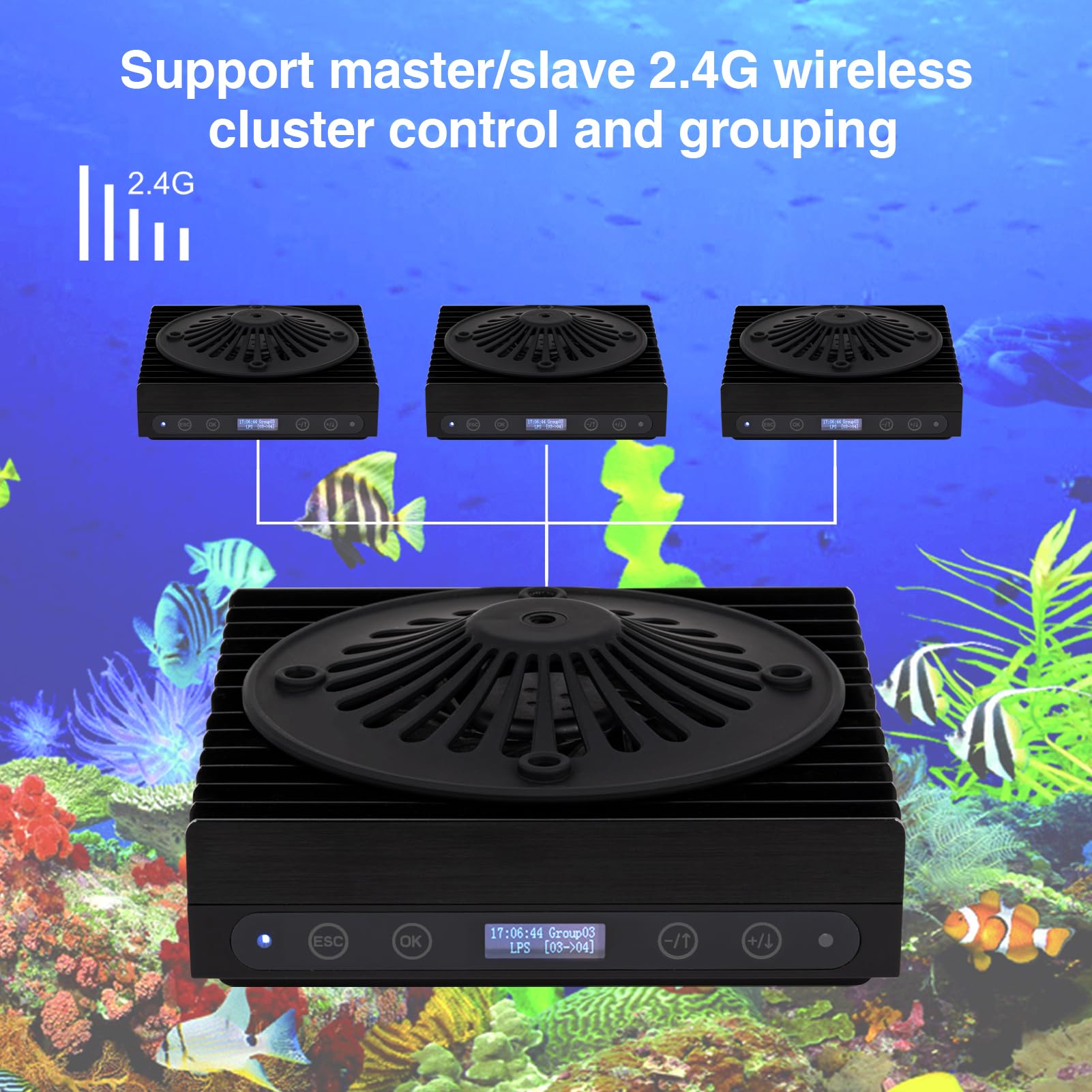 140W Reef Aquarium LED Light with Sunrise/Sunset & Moonlight Modes, Master/Slave Control, Timer & Display - Wide Coverage Saltwater Coral Tank Lighting for Marine Fish Tanks & Coral Reef Aquascaping