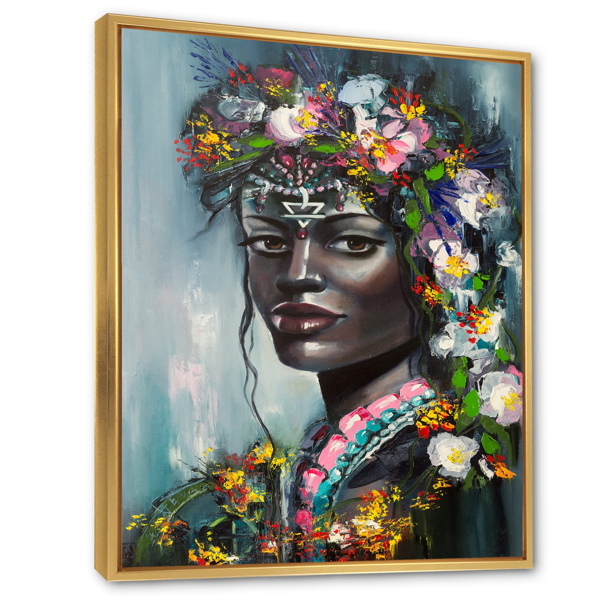 Traditional African American Woman Portrait - Modern Framed Canvas Wall Art Print for Living Room, Bedroom & Office Decor