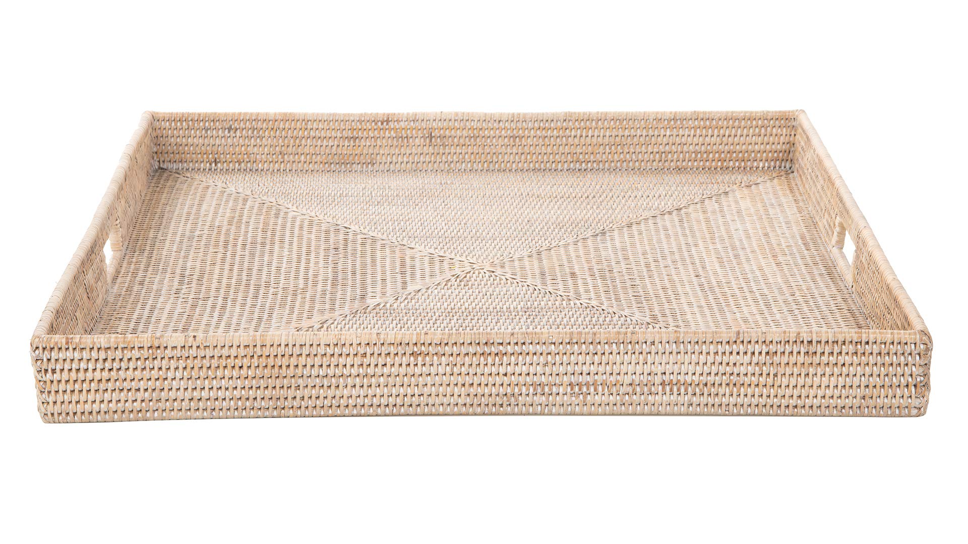 Kouboo La Jolla White-Wash Rattan Fruit Bowl - Large Woven Wicker Basket for Kitchen Counter Storage, Serving, and Decorative Display - Perfect for Fresh Fruits, Bread, Snacks, and Home Decor