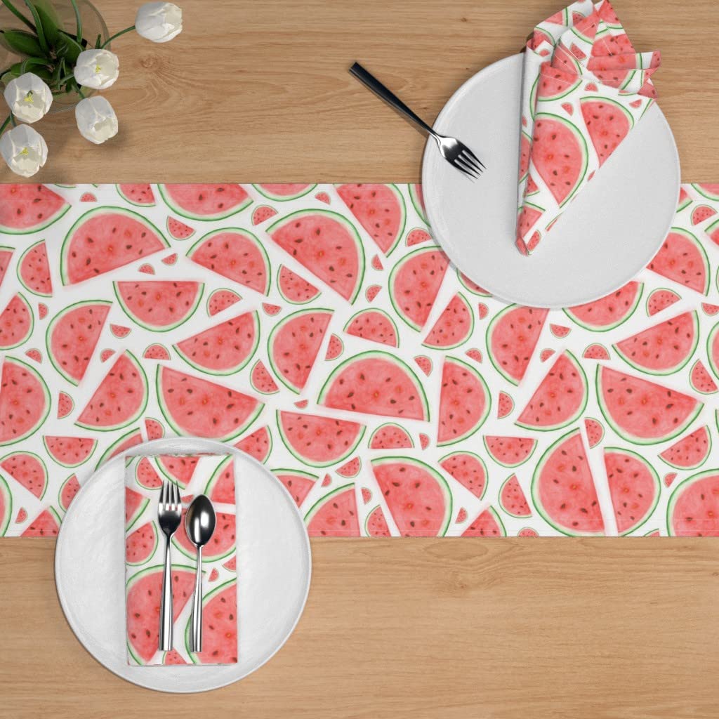 Watercolor Watermelon Print Cotton Sateen Table Runner 72