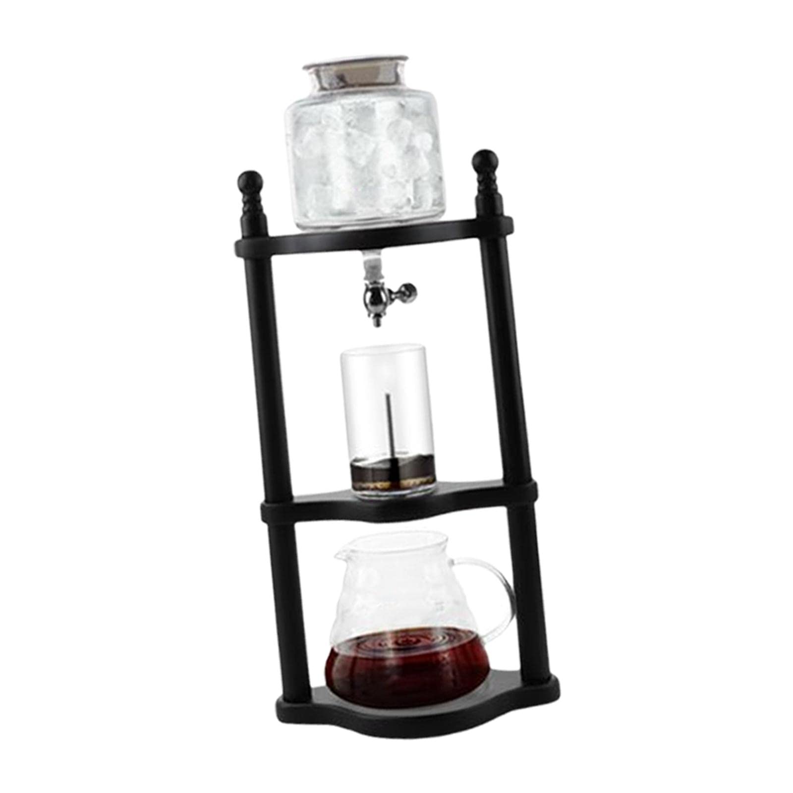 Fenteer High Borosilicate Glass Coffee Dripper - Beech Wood Stand & Black Filter for Pour Over Brewing - Perfect for Home Cafe, Office Use & Specialty Coffee Lovers