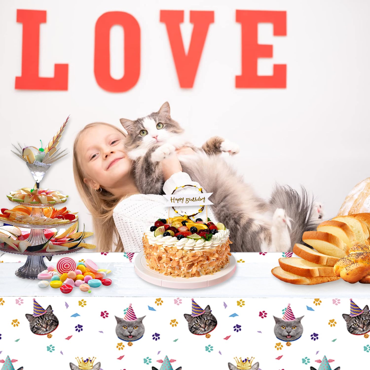 Egami 2-Pack Cat Themed Party Tablecloths - 70x51 Inch Waterproof Table Cover for Pet Birthday Decorations | Perfect for Cat Lover Parties, Kitty Showers & Themed Events