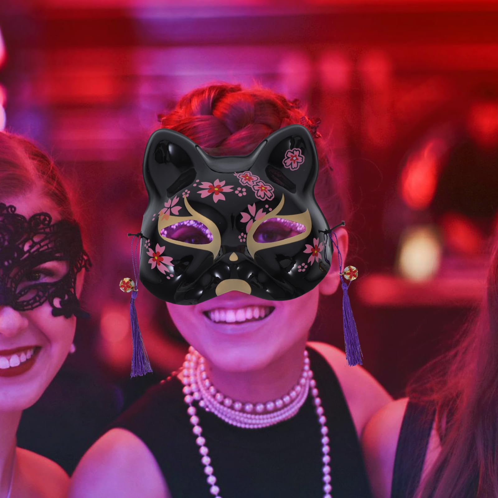 Didiseaon 2pcs Hand-Painted Kitsune Fox Half Face Masks - Japanese Cosplay Cat Animal Masquerade Mask for Halloween, Anime Conventions & Theatrical Performances | Perfect for Costume Parties, Cosplay Events and Cultural Festivals