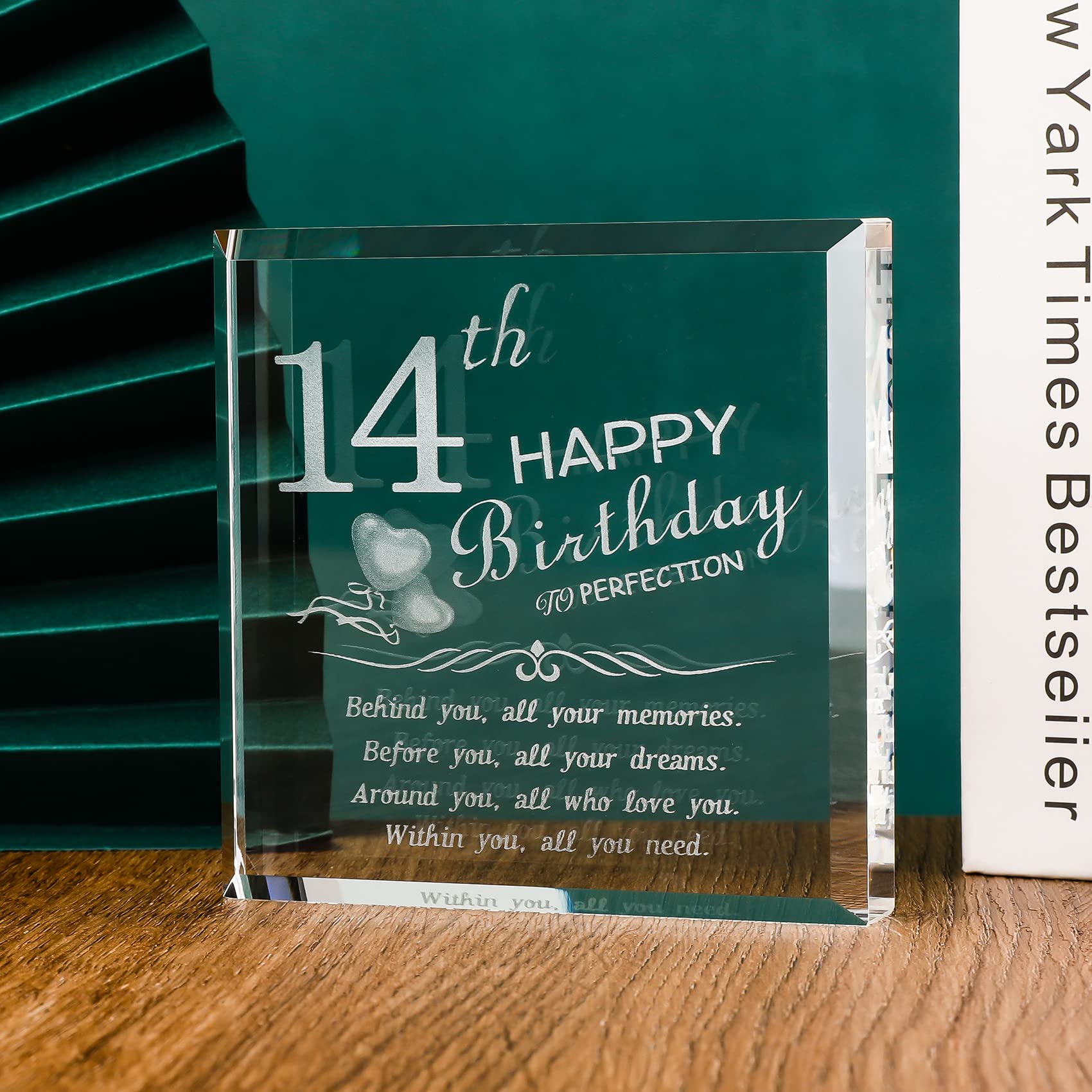 Personalized Engraved Crystal Blocks - Unique 14th Birthday Gift for Girls & Boys, Funny & Heartwarming Keepsake - Perfect for Room Decor, Graduation, Anniversary & Special Occasions