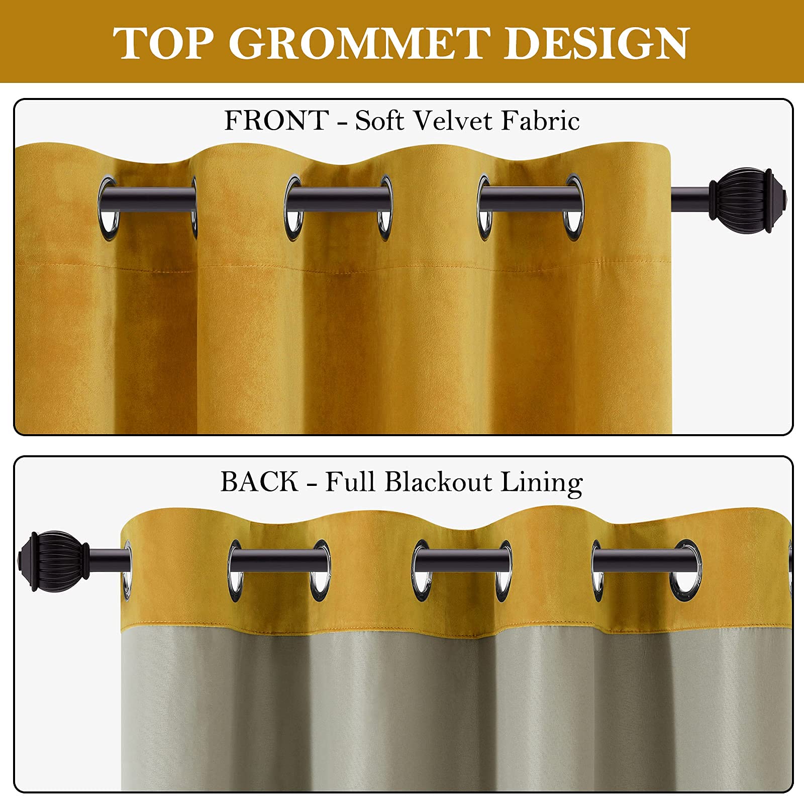 Premium 100% Blackout Velvet Curtains - Mustard Yellow Room Darkening Drapes (52x96 Inch, 2 Panels) for Bedroom & Living Room | Noise Reducing, Thermal Insulated Window Treatments for Better Sleep & Energy Efficiency