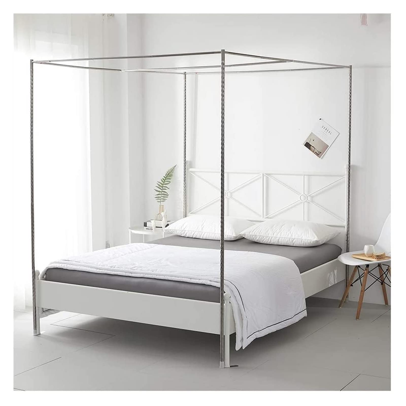 Stainless Steel Mosquito Net Frame for Bed Canopy - 4 Corner Bed Post with Thick Spiral Design & Metal Tee - Fits Single, Double & King Size Beds (24mm, 1.8x2.2m) - Perfect for Outdoor Camping & Indoor Bedroom Protection