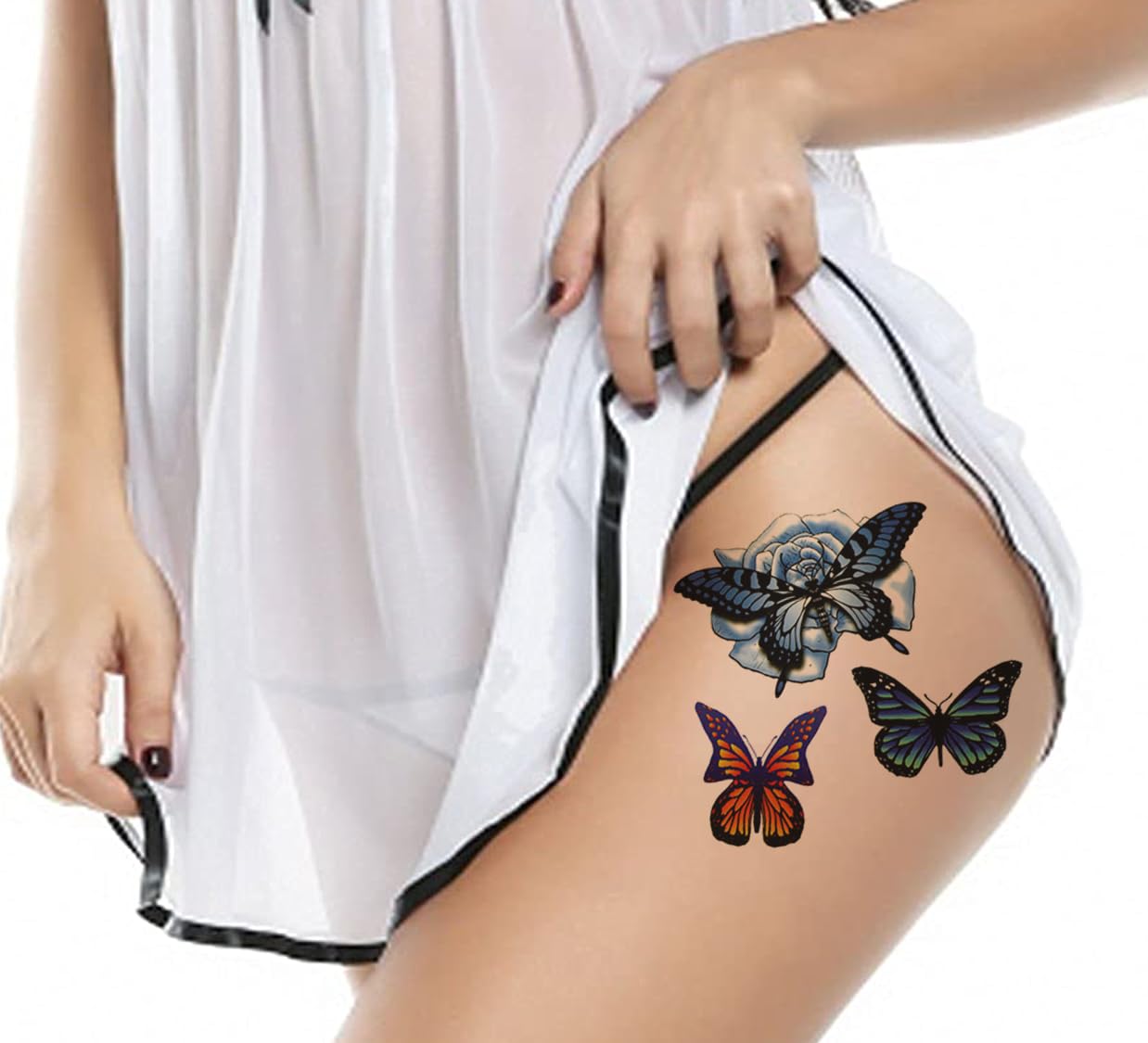 Realistic 3D Temporary Tattoo Stickers for Adults - Waterproof Fake Tattoos for Men, Women, Boys & Girls - Floral, Butterfly, Star & Angel Designs - Dark Desire Collection - Perfect for Honeymoon, Parties, Halloween & Cosplay (7.4x3.5 Inches)