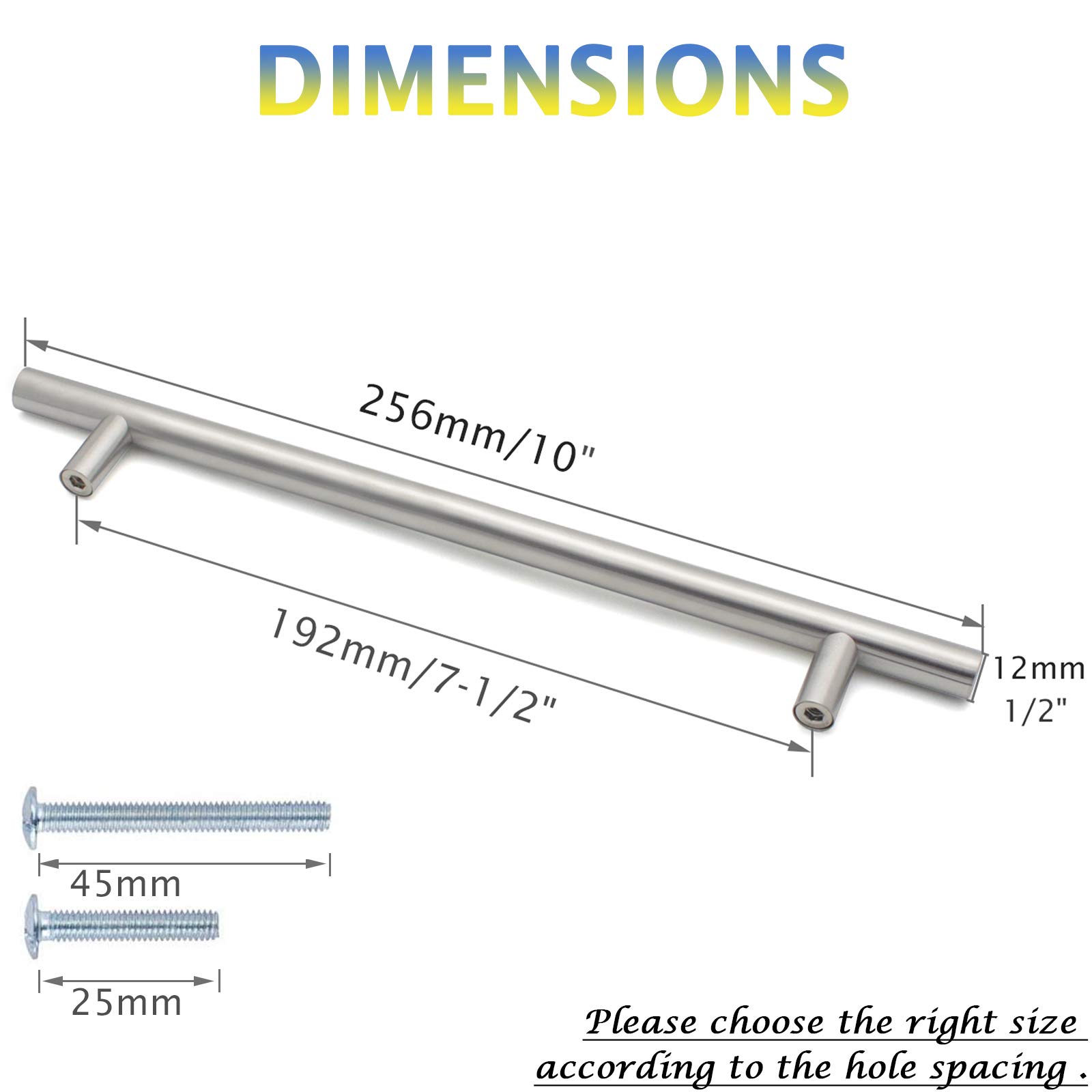 5 Pack Brushed Nickel Drawer Pulls - Round T-Bar Cabinet Handles for Kitchen, Dresser & Closet (7-3/5