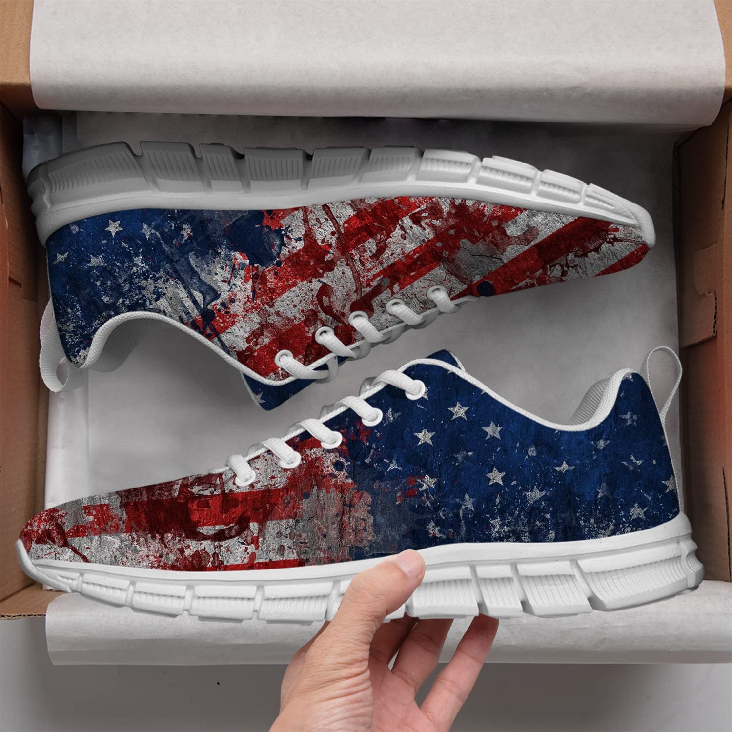 Patriotic American Flag Running Shoes - Lightweight Tennis & Walking Sneakers for Men & Women | Perfect 4th of July Gifts (Men's Size 6, Women's Size 8) | Ideal for Independence Day Celebrations, Casual Outings & Sports Activities