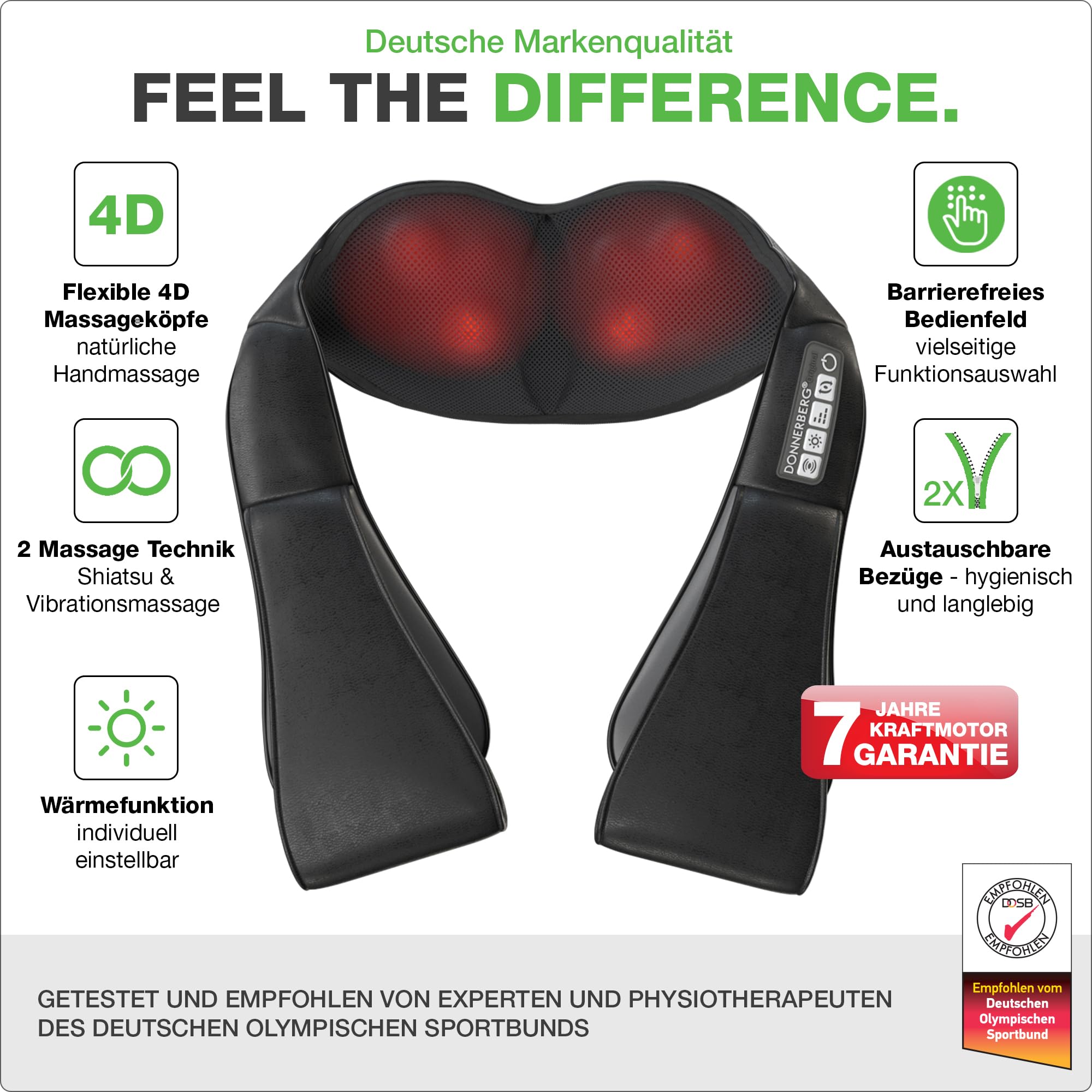 Original DONNERBERG® Neck Massager with Heat - Shiatsu Shoulder & Neck Massage Device with Vibration, TUV Certified, 7-Year Motor Warranty - Perfect for Home, Office & Travel Relaxation