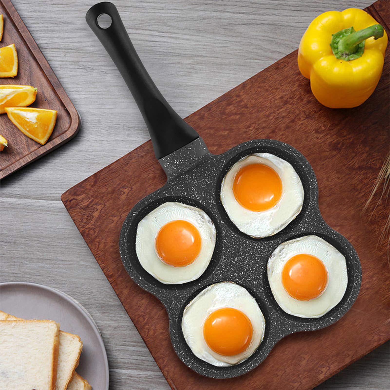 Non-Stick Ceramic 4-Hole Egg Frying Pan - Removable Handle Pancake & Omelet Maker for Electric Stove - Perfect for Breakfast, Burgers, and Quick Meals
